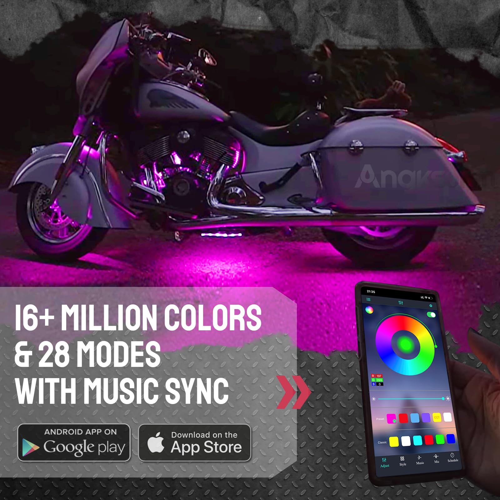 12Pcs Motorcycle Underglow Led Strip Light Kit Waterproof Rgb Neon Accent Lights Ground Effect Atmosphere Light Dc 12V With App & Handle Switch Control For Motorbike Trike Golf Carts Bikes