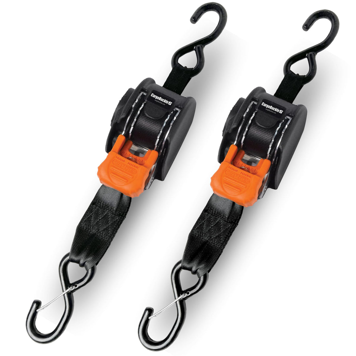 Cargobuckle Mini G3 Retractable Ratchet Straps With Dual S-Hooks, 1400 Lbs Break Strength, 1-Inch Width X 6 Ft Reach, Auto Ratch