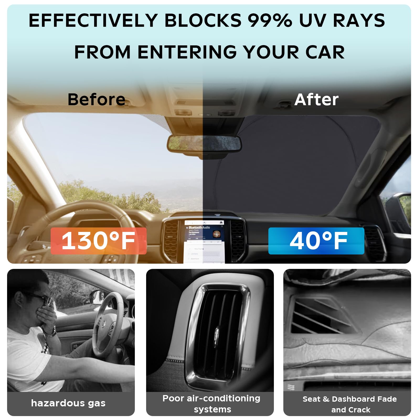 Boodancars For 2024 Mustang Mach-E Windshield Sunshade Sun Shades For 2019-2023 Ford Mustang Mach E 4Door, Custom-Fit Windshield