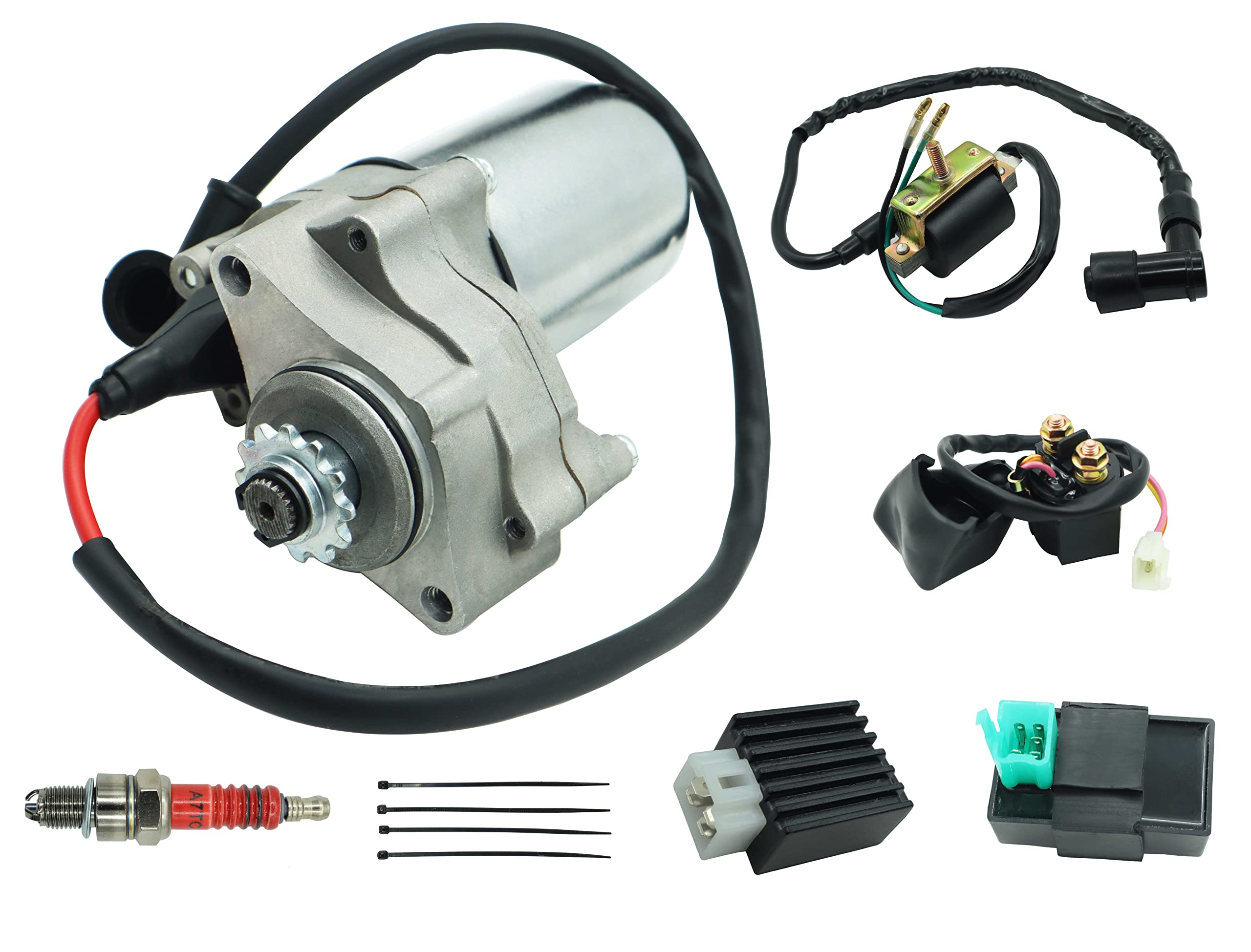 110cc ATV Starter Motor 2 Bolt Fits for Kids ATVs Quad Dirt Pit Bike TaoTao 50cc 70cc 90cc 110cc 125cc, 4 Piece ATV Part with So