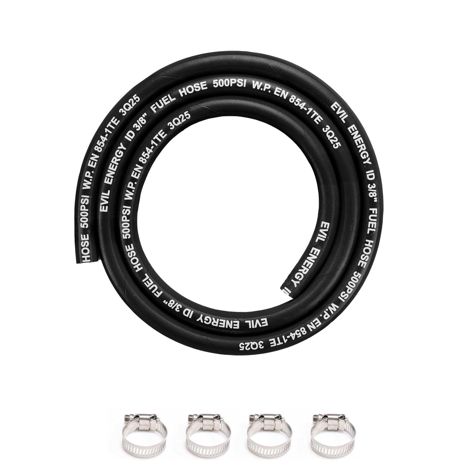 EVIL ENERGY 3/8 High Pressure Fuel Line Hose 5FT 500PSI E85 for Fuel Systems Engines NBR Rubber EN854-1TE Black