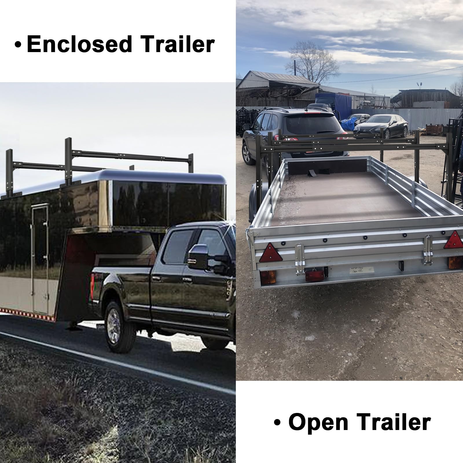 CIRONBOW Universal Aluminum Roof Ladder Racks, Cargo Box Trailer Ladder Rack with 2 Straps, Adjustable Length 6FT-8.2FT, 2 Bars