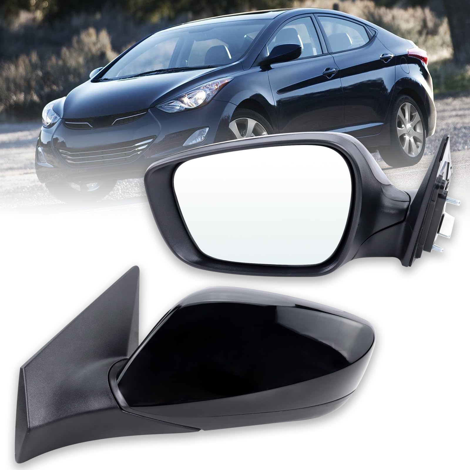 Left Driver Side Mirror Compatible With 2011 2012 2013 Hyundai Elantra With Manual folding Power Glass Heated Black Replace#HY13