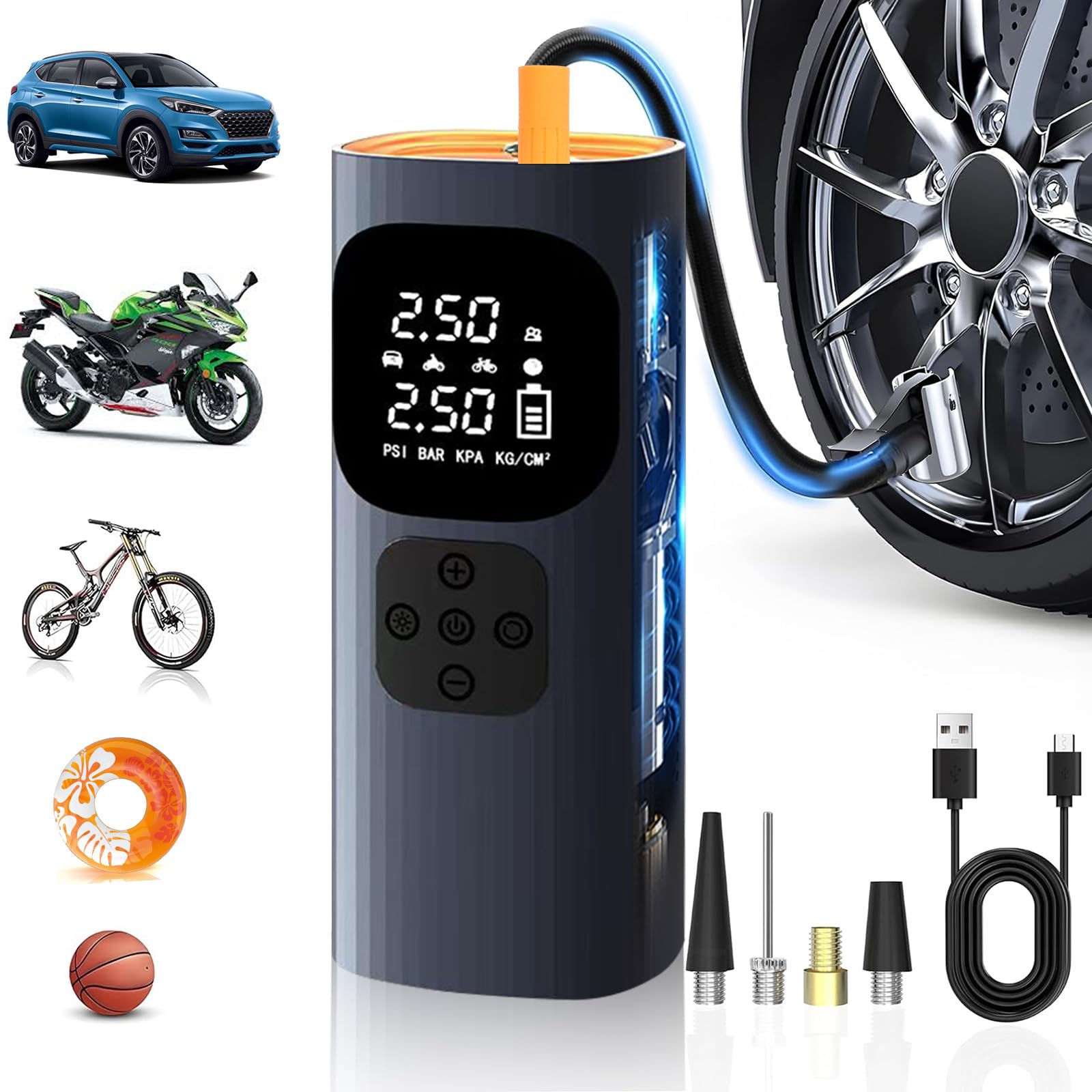 NHOWIN Tire Inflator Portable Air Compressor, 150PSI Cordless Air Pump for Car Tires with Auto Shut-Off Function and Real-Time A