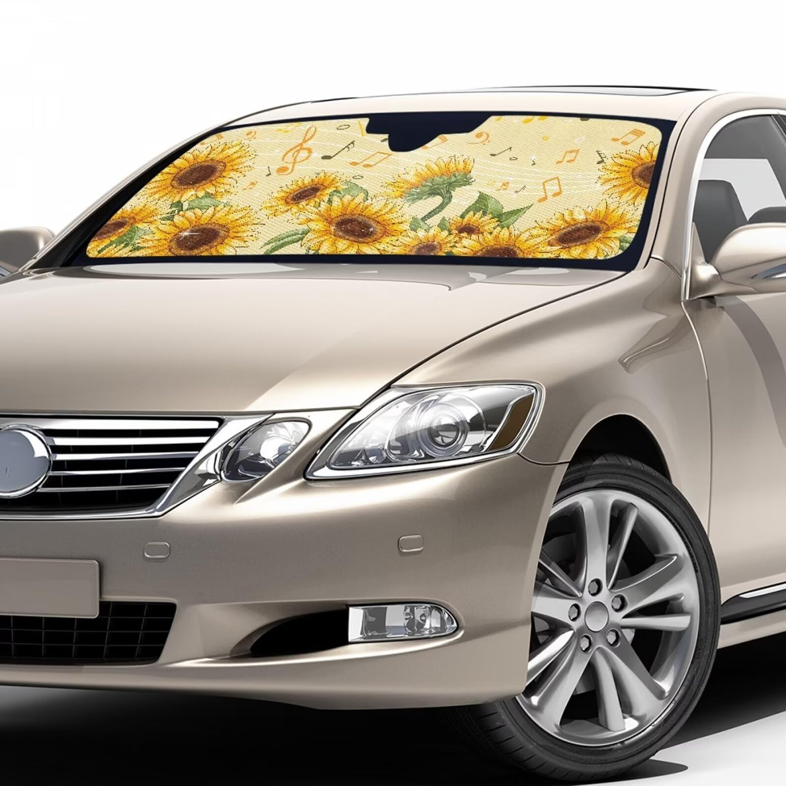 FOR U DESIGNS Sunflower Print Windshield Sun Shade Blocks UV Rays, Car Front Window Sunshade Heat Protection, Auto Sun Visor Kee