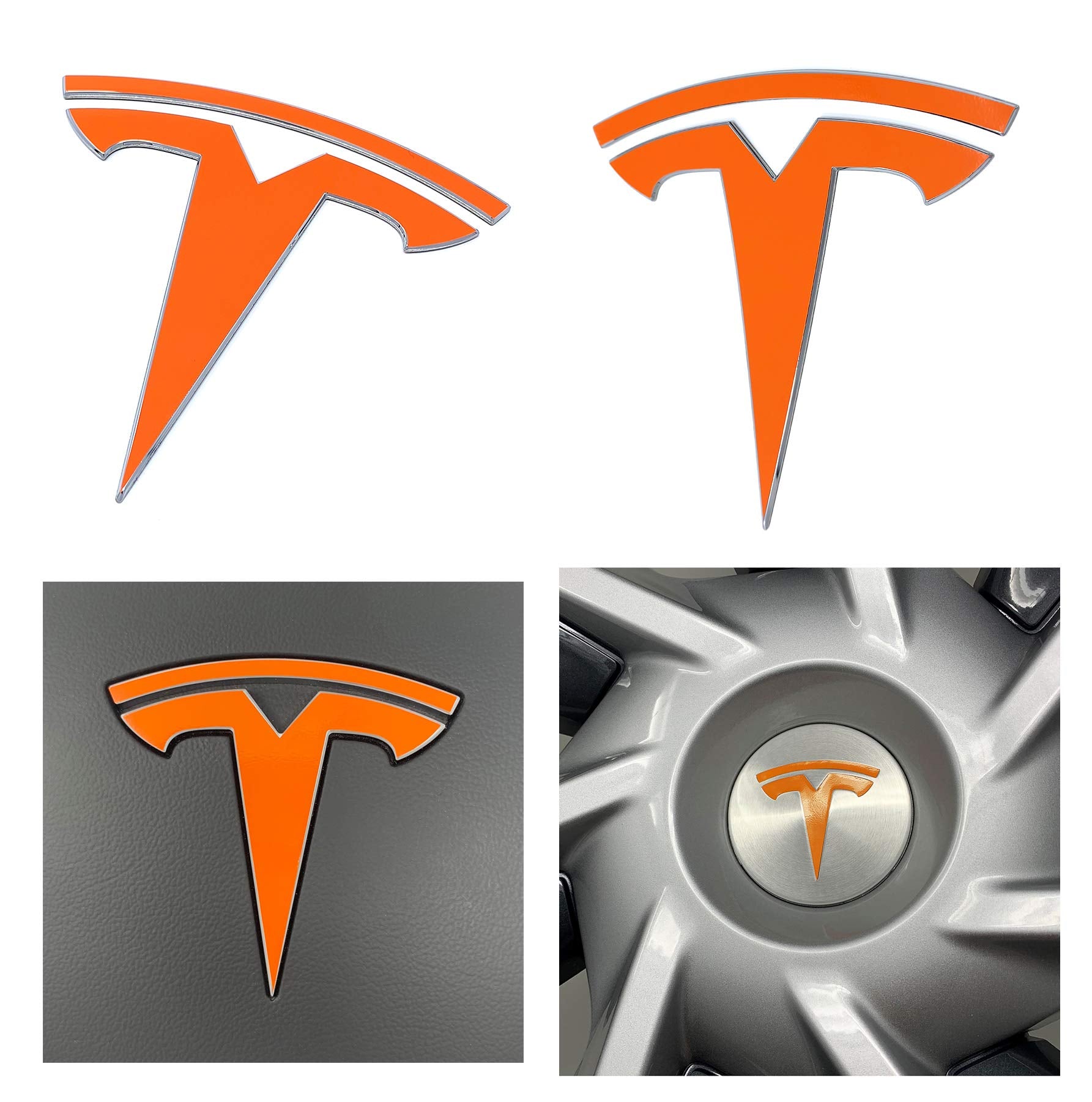 Logo Decal Wrap For Tesla Model Y, 11-Pc Set (Gloss Orange)