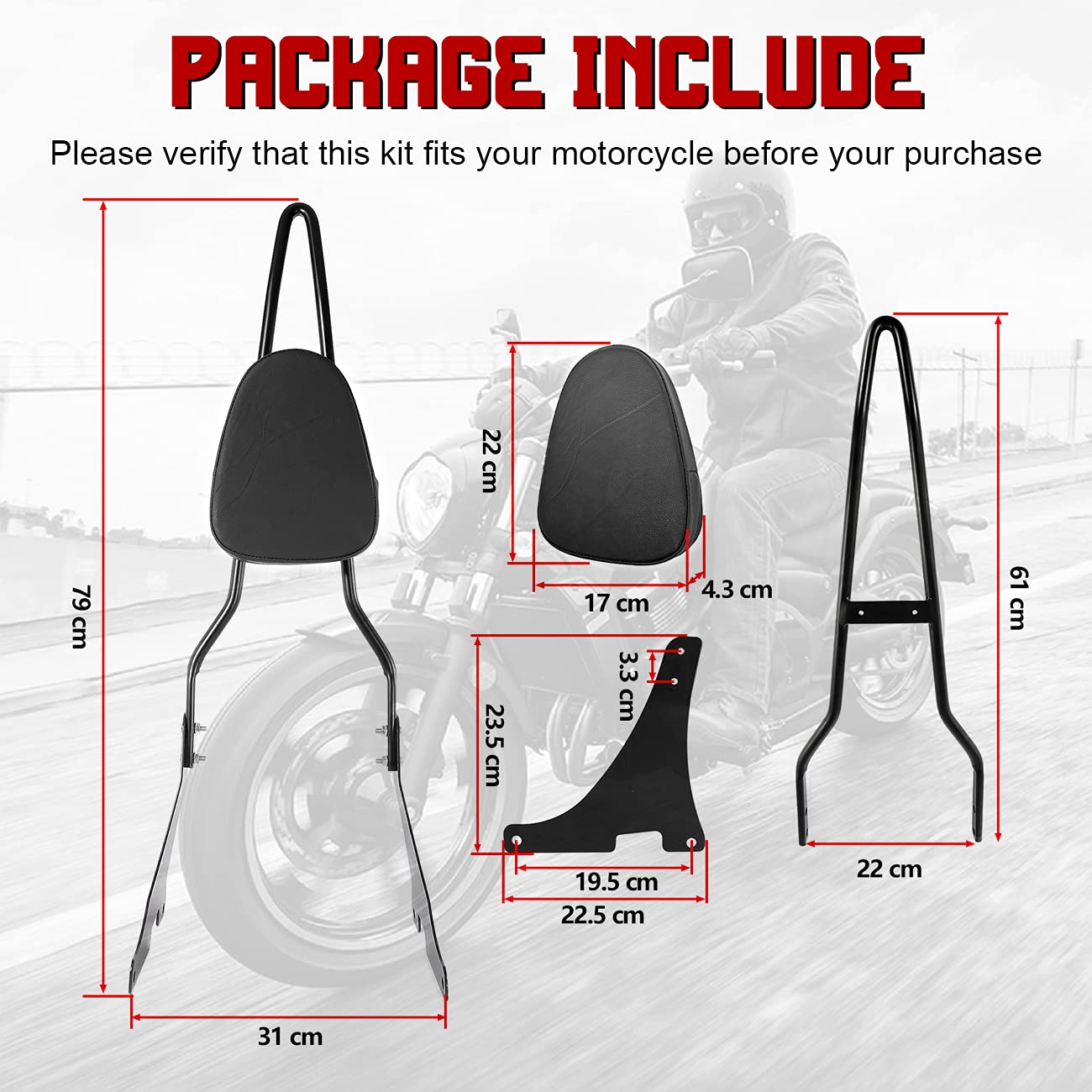 Innoglow Sissy Bar With Backrest Motorcycle Pu Backrest Passenger Pad Driver Rider Sissy Bar Fits For Harley Sportster Xl883 Xl1