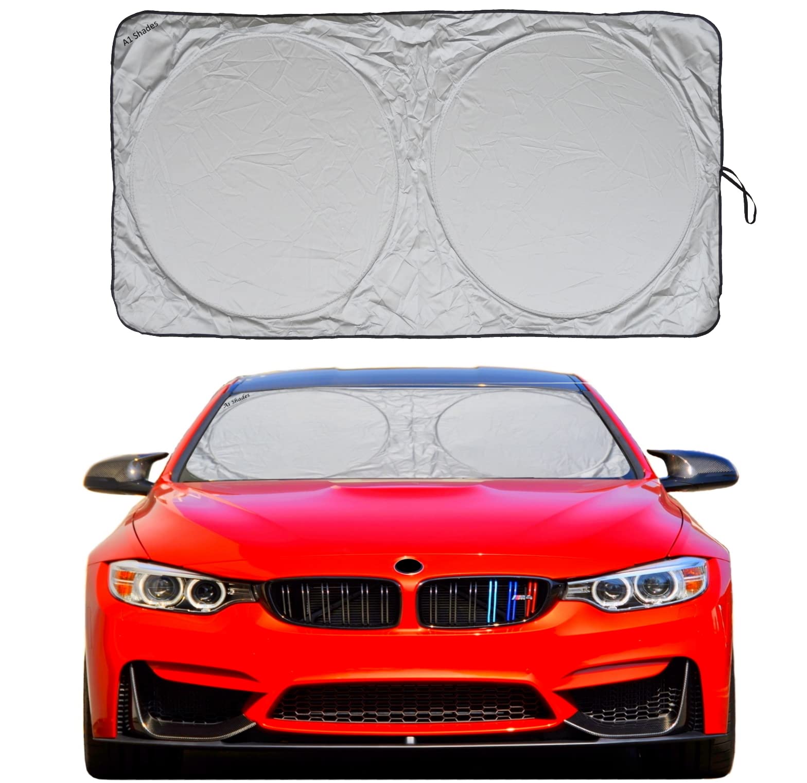 Car Sun Shade with Storage Pouch by A1 Sunshades Shield Protector Blocker Retractable Cover Sunscreen Auto Interior Accessories 