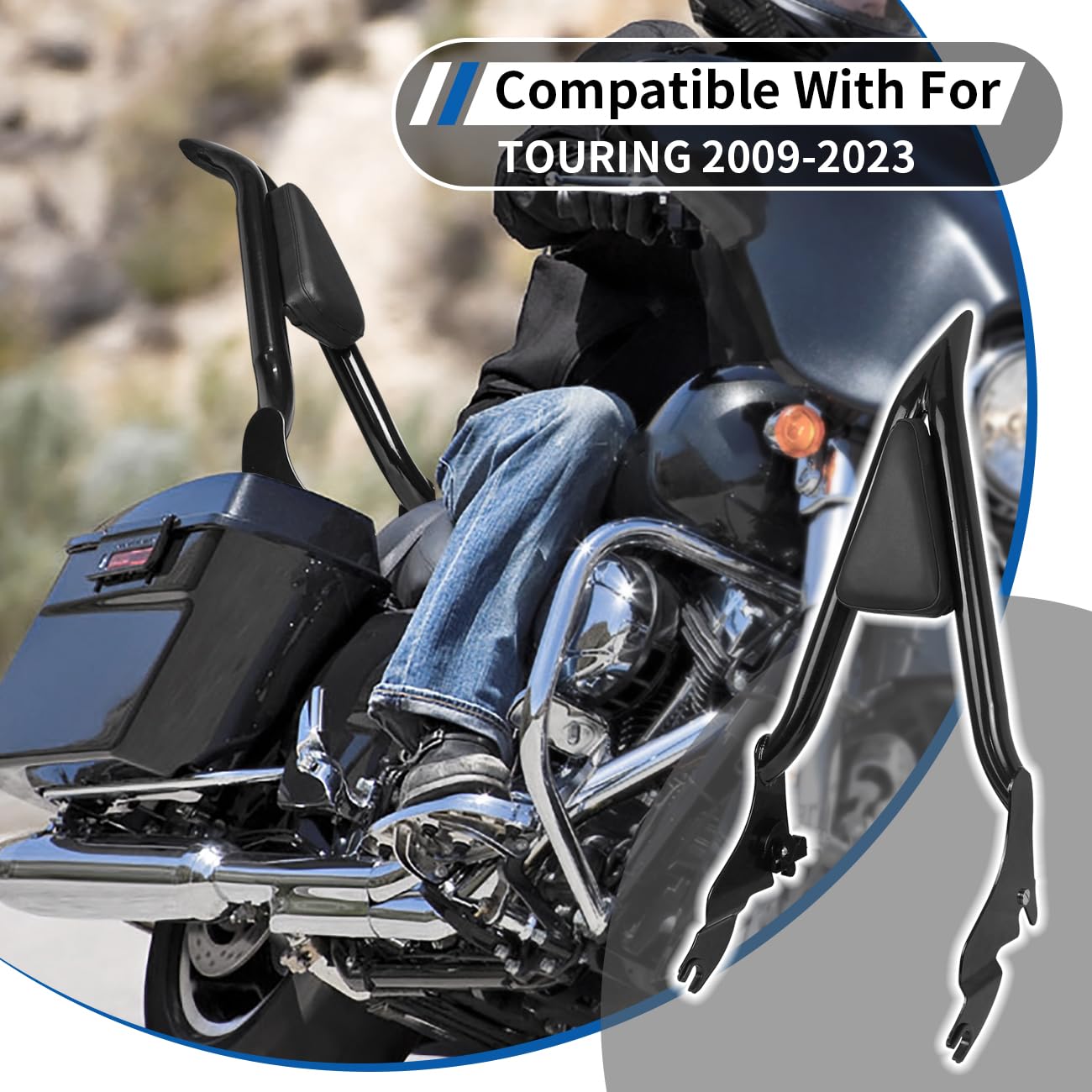 AUFER 28'' Motorcycle Rear Passenger Backrest Sissy Bar With Pad Locked Rotary Docking Latches Clips With Keys Compatible With F