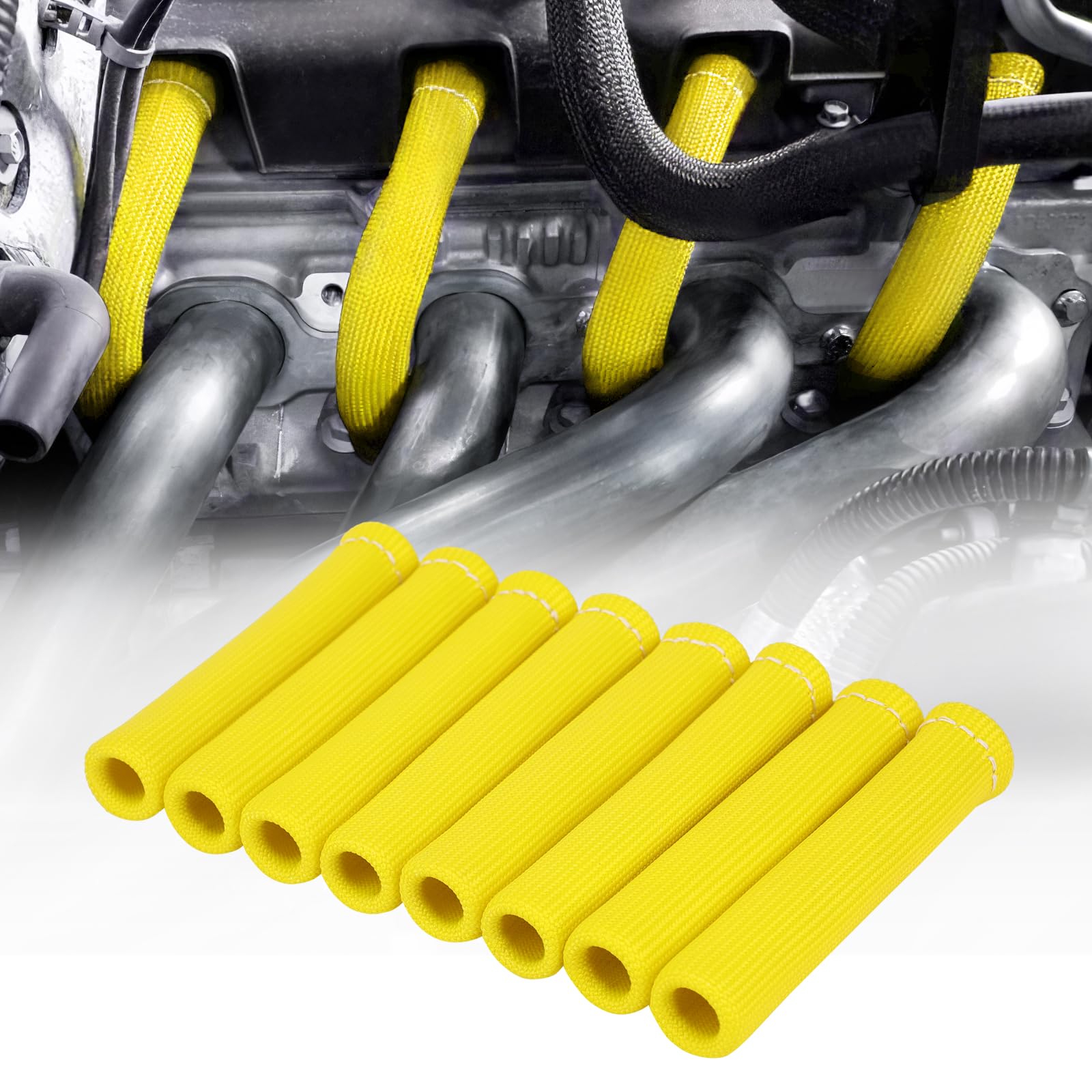 Shinehome 2500 Spark Plug Heat Shield Sleeve For 8Pcs Spark Plug Wire Boots Ls1/Ls2 Sbc Bbc 350 454 Spark Plug Wire Heat Sleeve 