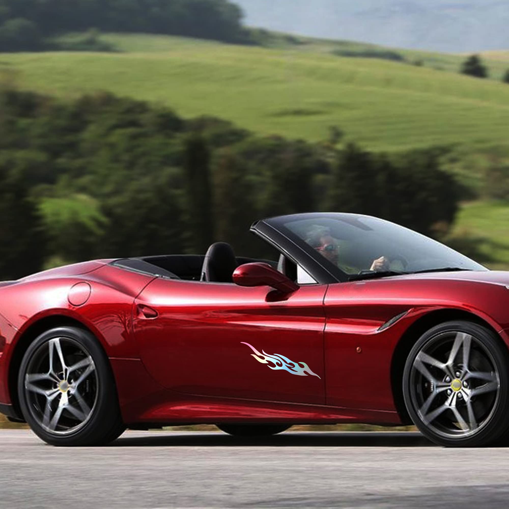 TOMALL 2 Pcs 40cm Flame Reflective Sticker for Car Flame Racing Sports Stripe Decal for Golf Cart Vinyl Waterproof Decal Decorat