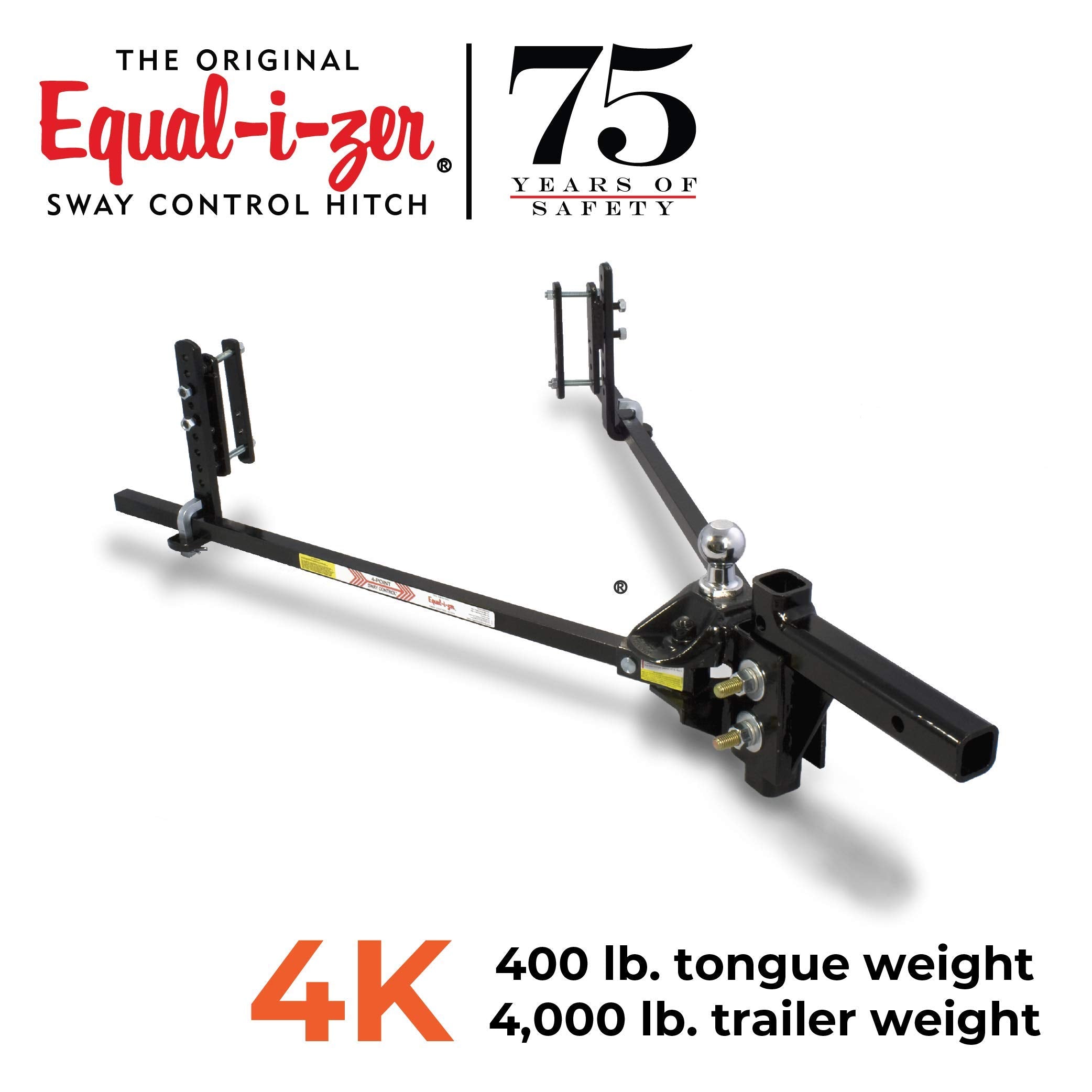 Equal-i-zer 4-point Sway Control Hitch, 90-00-0400, 4,000 Lbs Trailer Weight Rating, 400 Lbs Tongue Weight Rating, Weight Distri