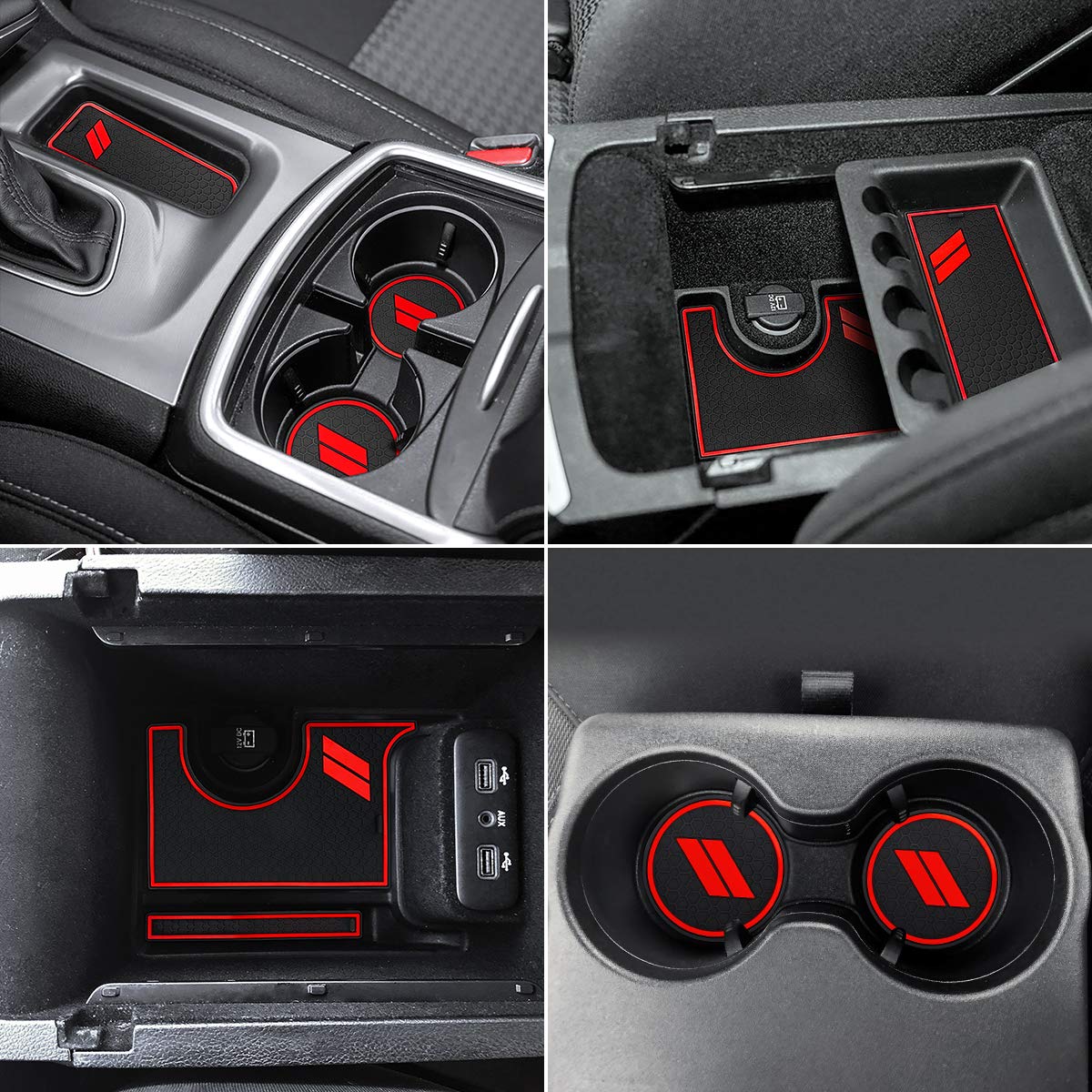 Auovo Anti-Dust Mats for Charger 2015-2023, Rubber Cup Holder Liners, 24pcs Set, Red