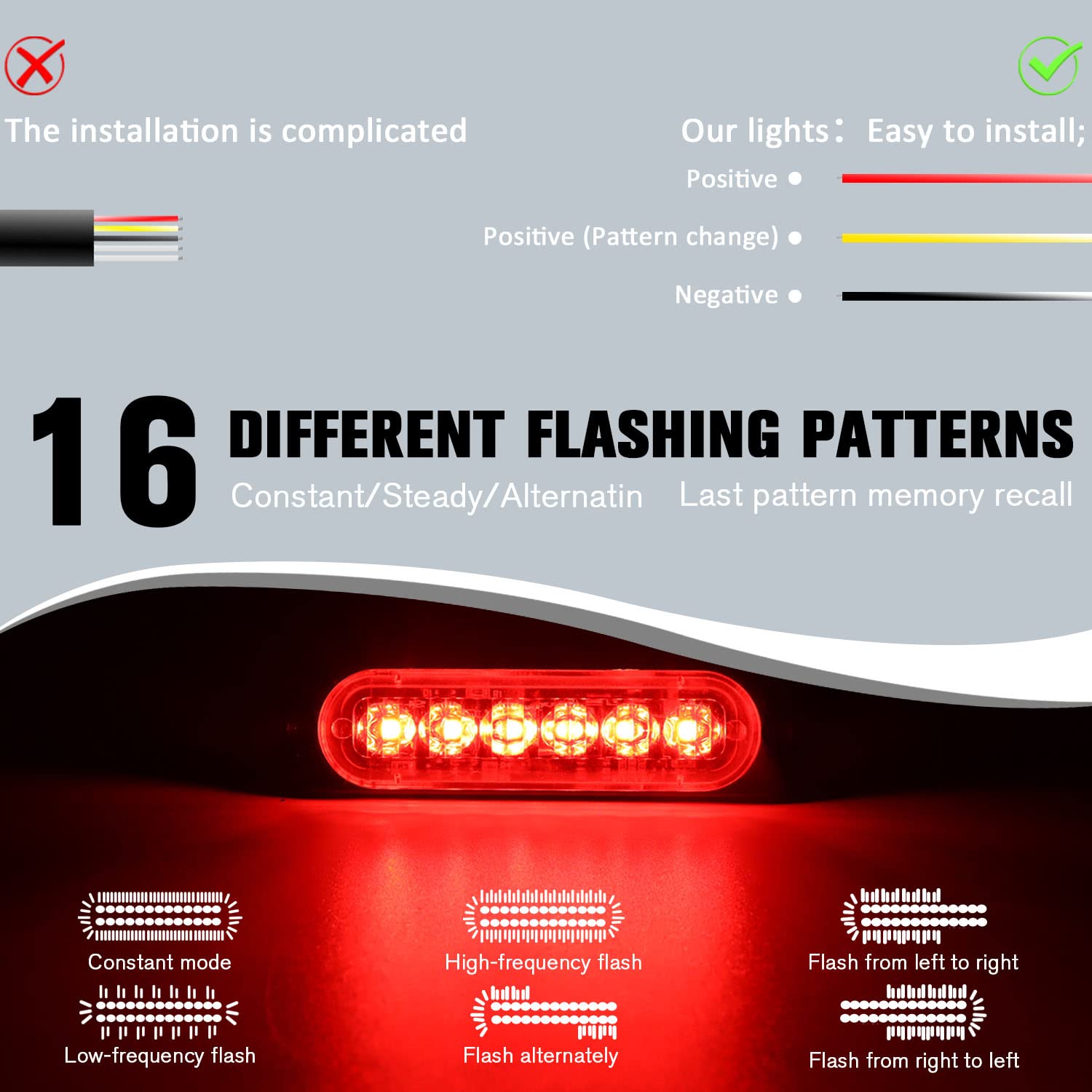 Dibms Led Emergency Strobe Lights Bar 8X Red 6 Led Strobe Warning Emergency Flashing Light Caution Construction Hazard Light Bar