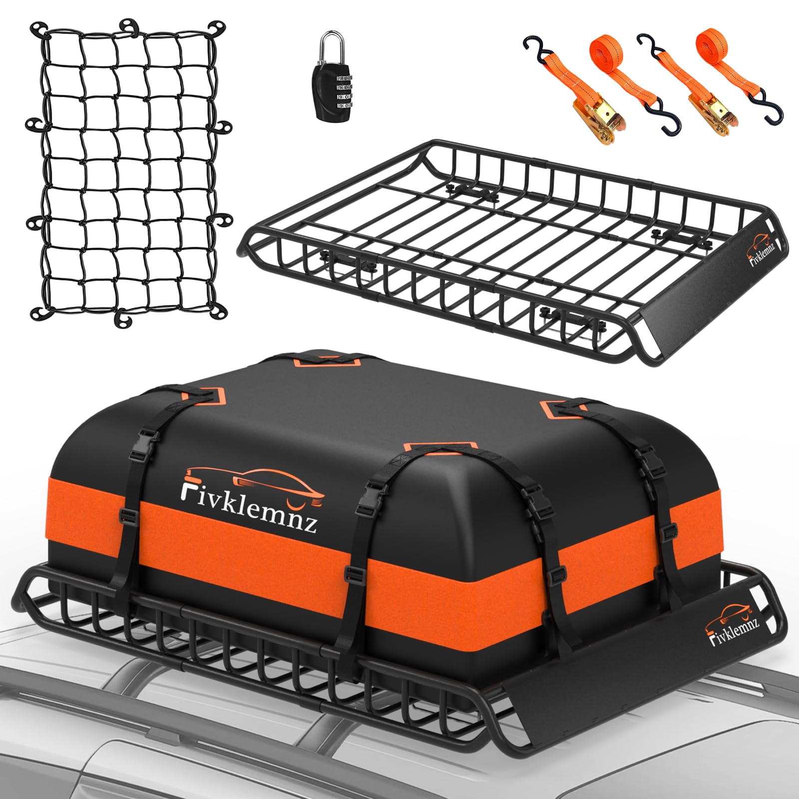 Roof Rack Cargo Carrier, Universal Roof Basket (51''X 36''X 5'') + 15 Cubic Feet Waterproof Rooftop Cargo Carrier Bag (46''X 34'