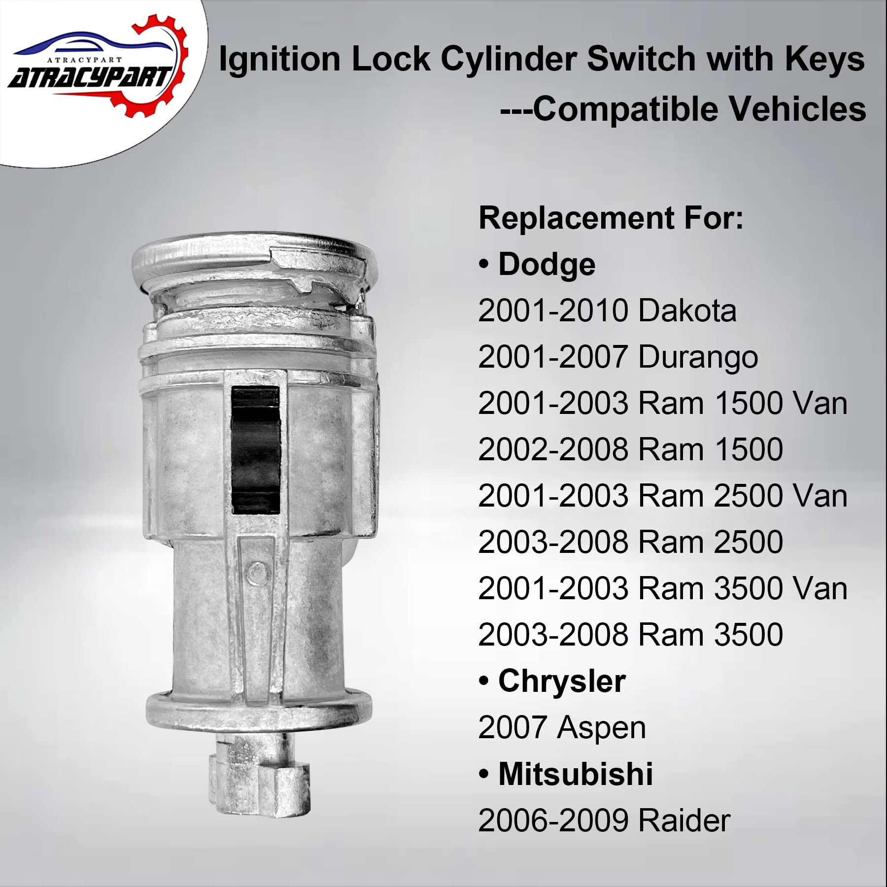 Ignition Lock Cylinder Switch With Keys | Replacement For 2001-2010 Dodge Ram 1500/2500/3500, Durango, Dakota, Chrysler Aspen &