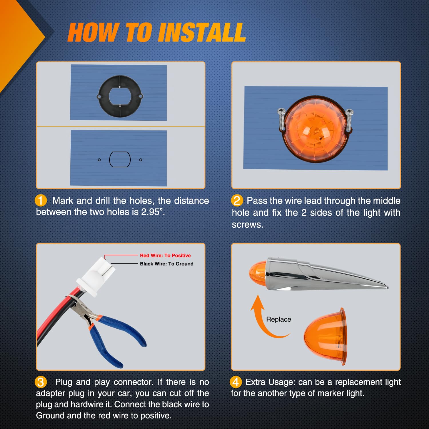 Nilight Cab Roof Marker Light 5 Pcs 18 Led Amber Top Clearance Indicator Lights Waterproof Surface Mount For Heavy Duty Trucks T