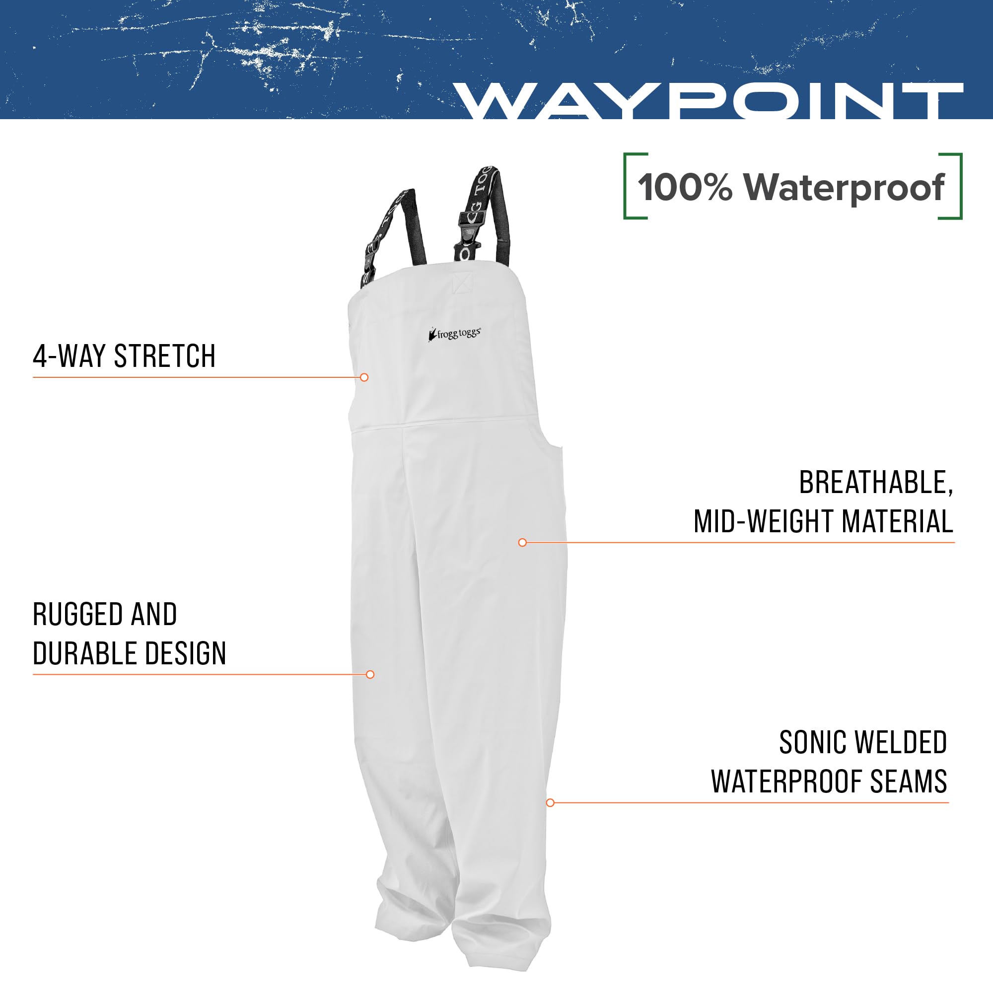 Frogg Toggs Men'S Waypoint Angler Waterproof, Durable Bibs With 4-Way Stretch White