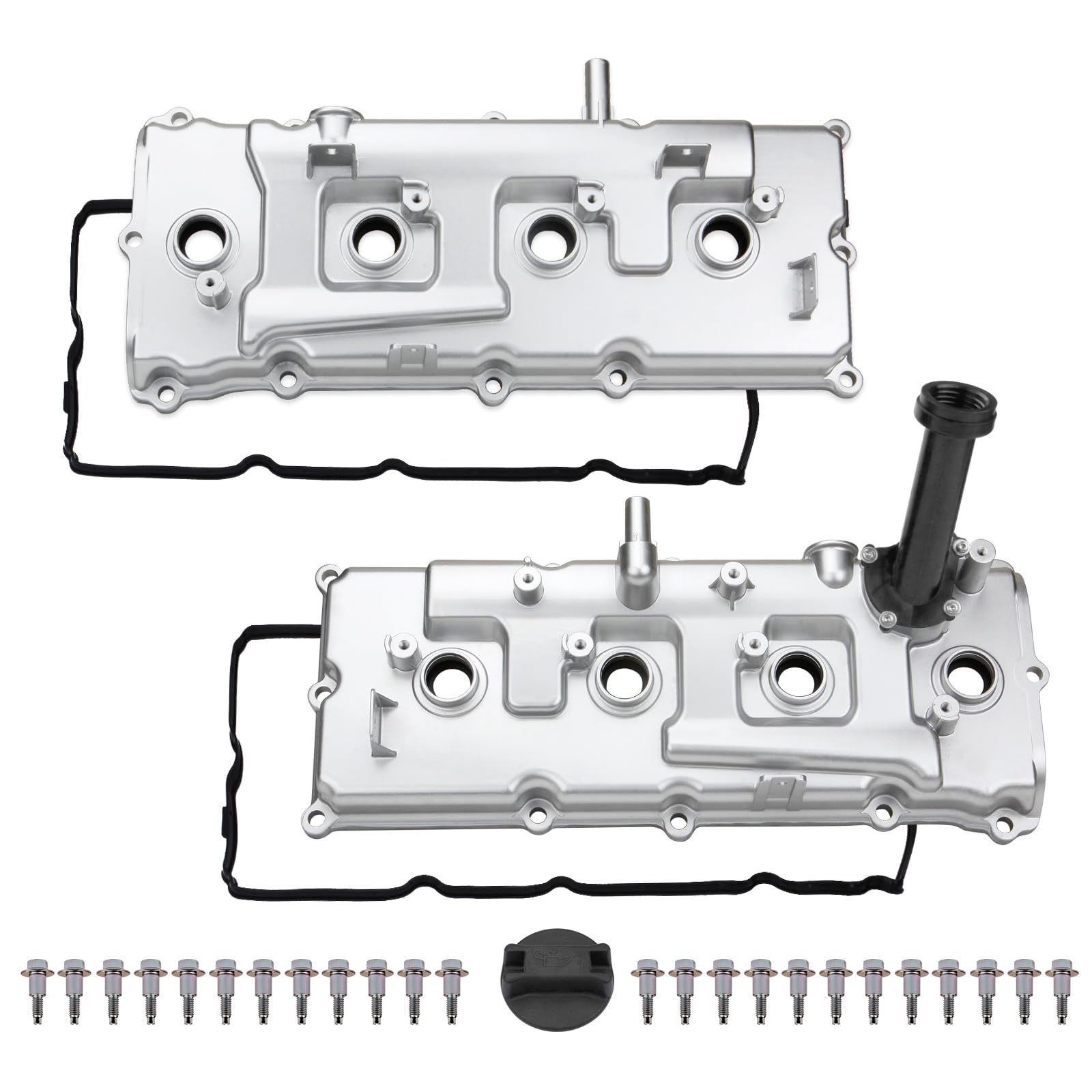 MITZONE Aluminum Valve Covers Kit for Nissan Armada/Pathfinder/Titan NV3500 QX56 5.6L - Upgrade Silver Finish, Compatible Parts #13264-ZE01A/ZE