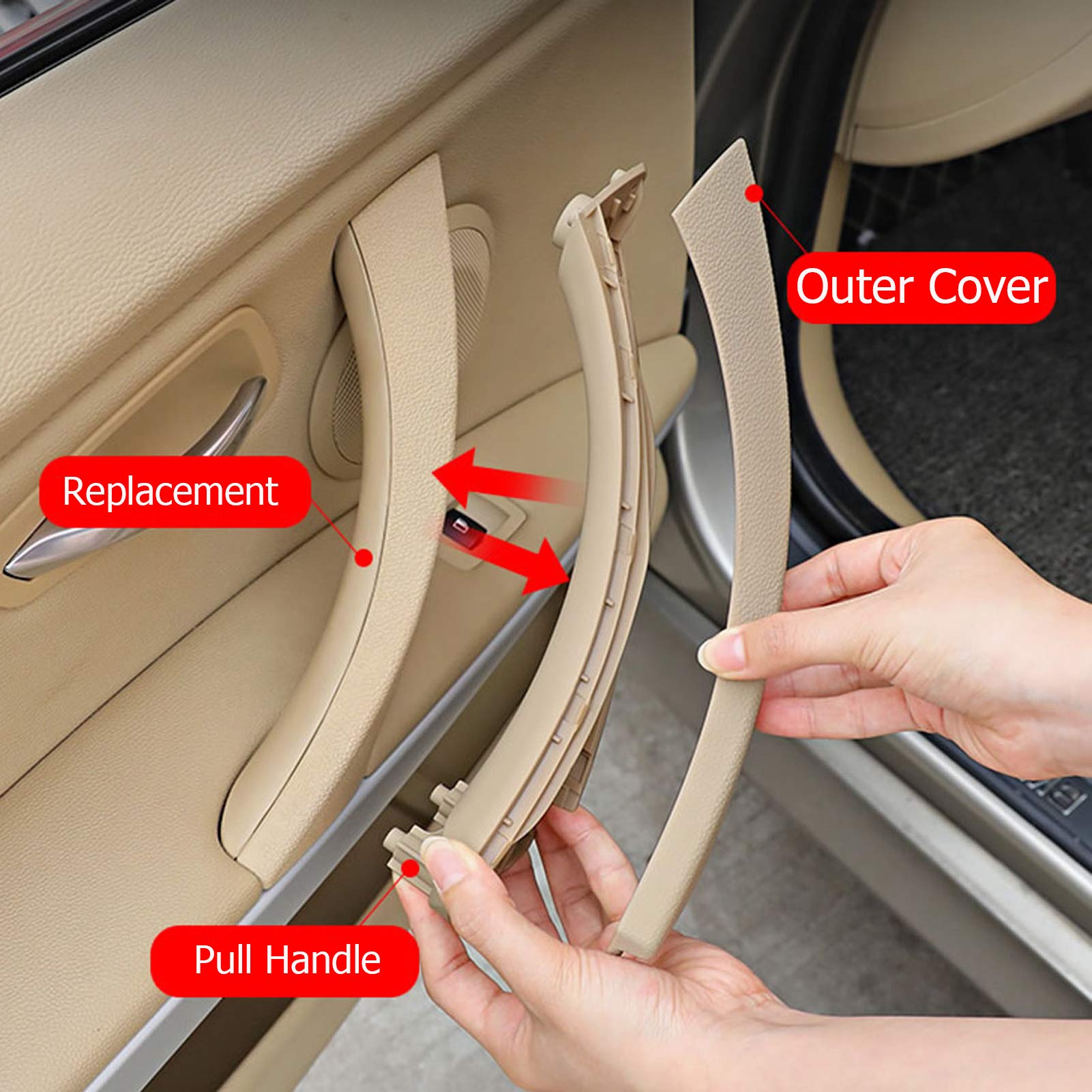 Jaronx For Bmw 3 Series E90/E91 Door Handle Replacement Kit, Passenger Side Outer Cover+Door Pull For Bmw 316 318 320 323 325 328 330 335(2004-2011) (Left Side,Pull Handle+Outer Cover)