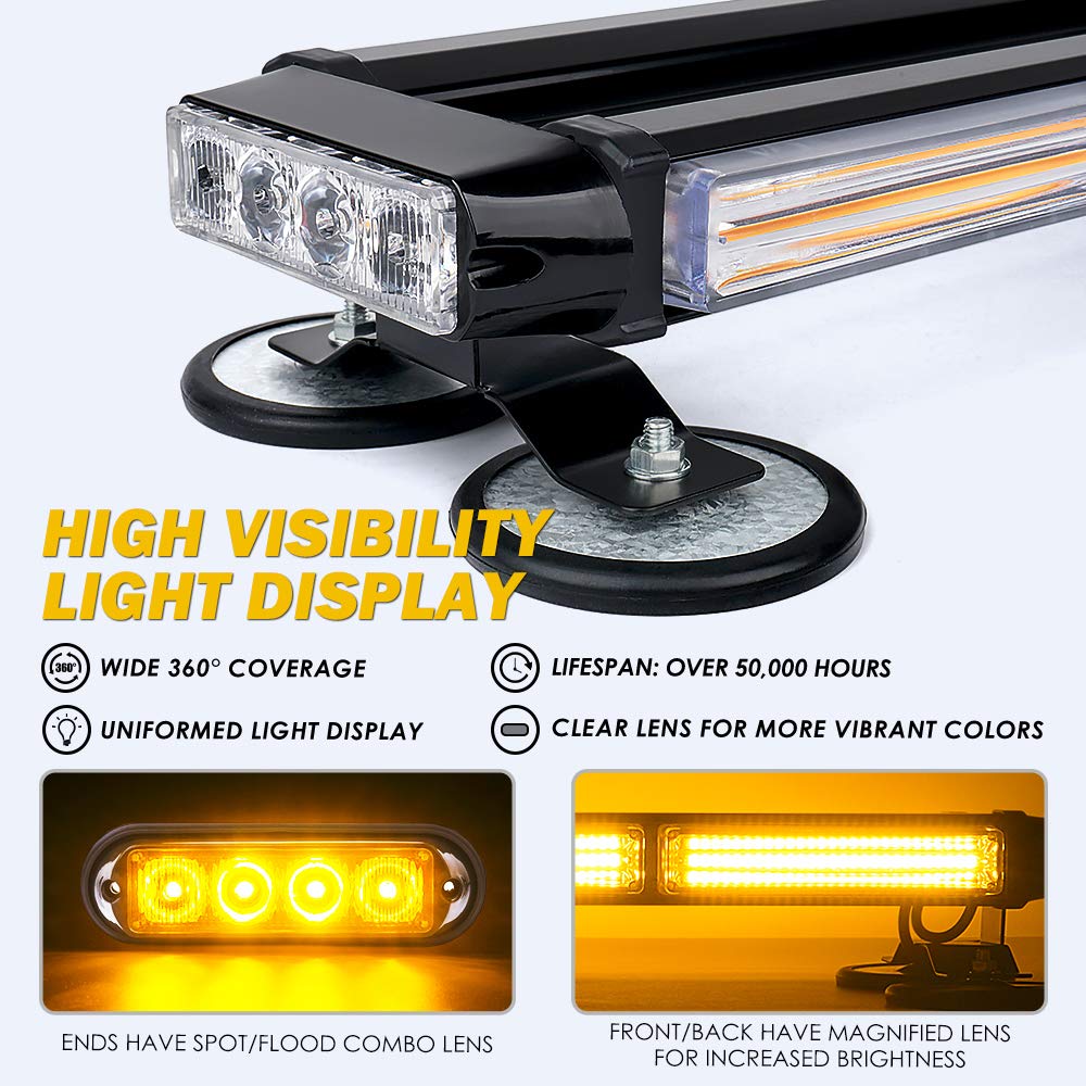 Xprite Amber Cob Led Rooftop Strobe Flashing Light Bar Double Side 21 High Visibility Emergency Hazard Warning Beacon Lights W/Magnetic Base For Safety Vehicles Tow Trucks Pickup Cars Snowplow