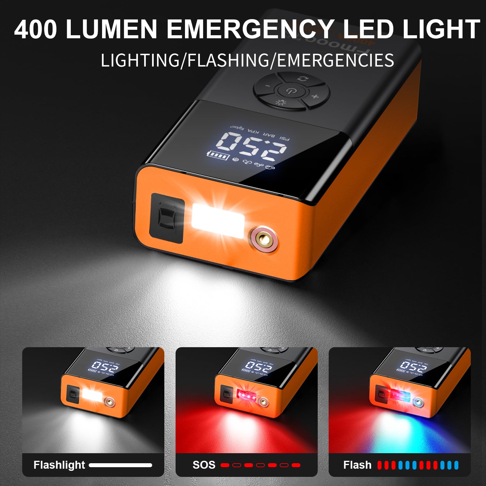 fmooostore Portable Car Jump Starter with Air Compressor 4000A 180PSI - Orange, ABS Plastic, Model PS-211