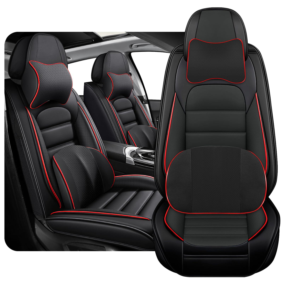 Custom Fit Leather Truck Seat Cover Protector 2007-2024 1500 2500HD 3500HD, Full Coverage Waterproof Pickup Seat Covers, Compati