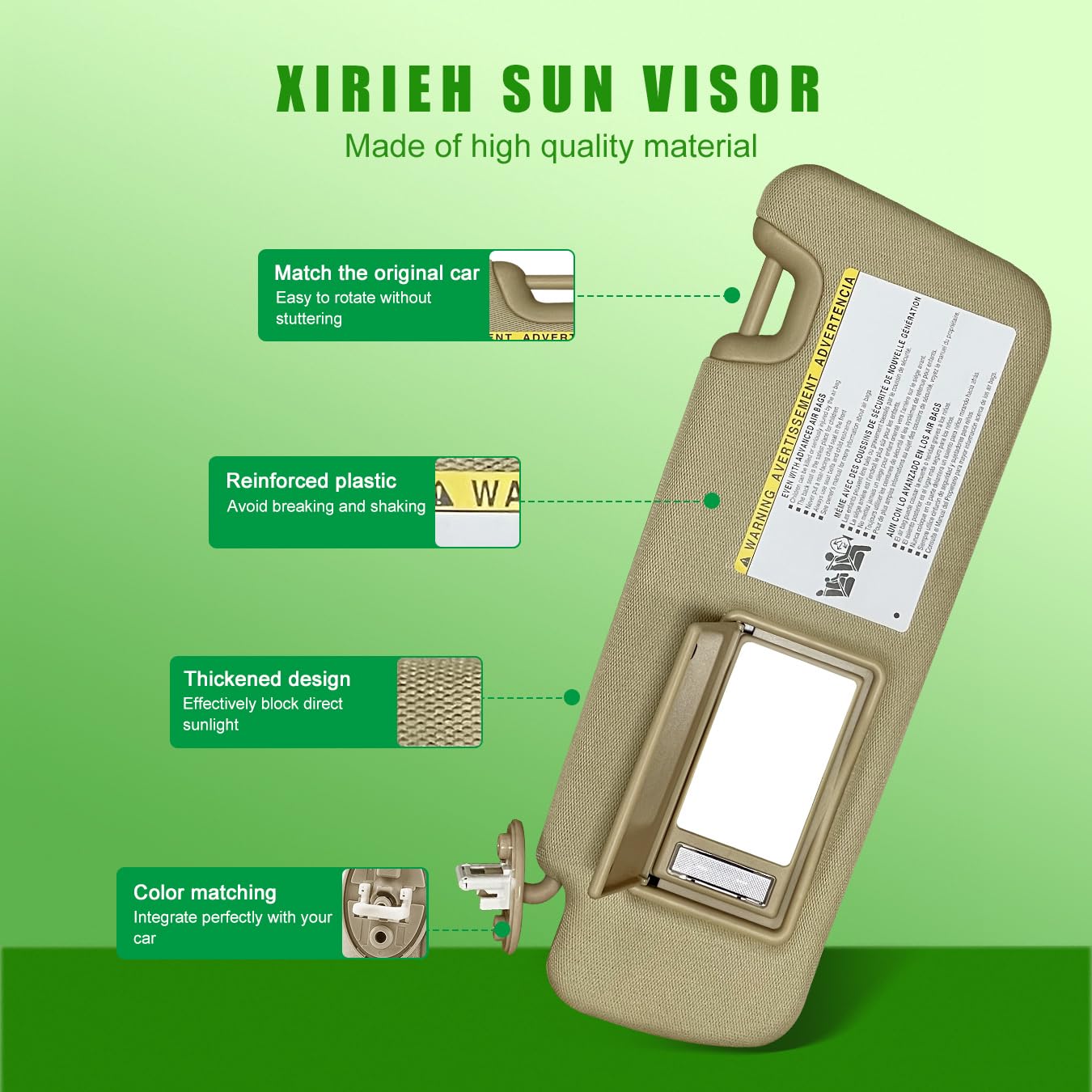 UMISHI Left Driver Side Sun Visor for Toyota Highlander 2014-2019, Beige, Plastic, Model XIRIEH035, Replace #74310-0E072-B0