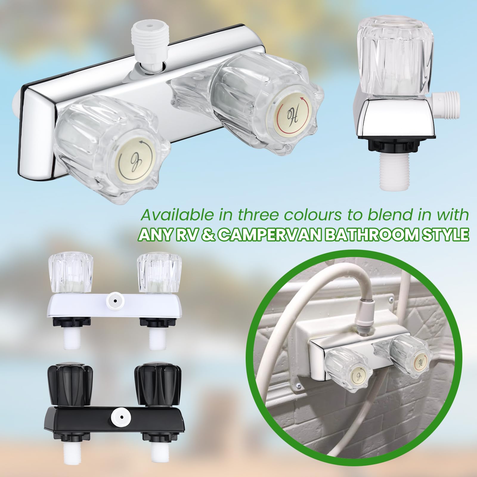 RV Shower Faucet, Dual-Handle Camper Shower Faucet with Acrylic Knobs, 4'' RV Shower Valve Diverter, RV Outdoor Shower for RV, C