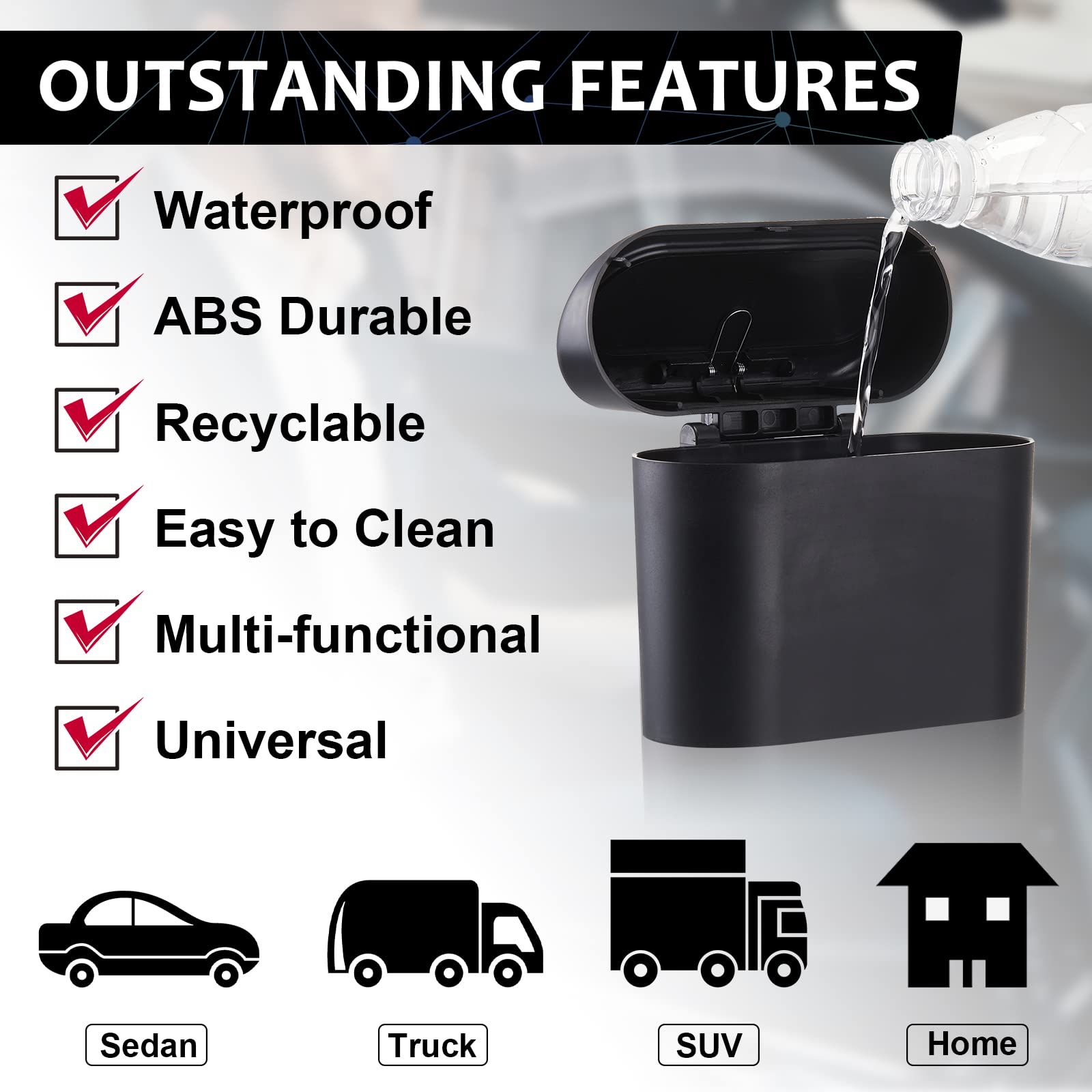 2 Pcs Car Garbage Can, Car Trash Can Bin with Lid and 60 Trash Bags Leakproof Small Trashcan Bin Dustbin Driver Organizer Access