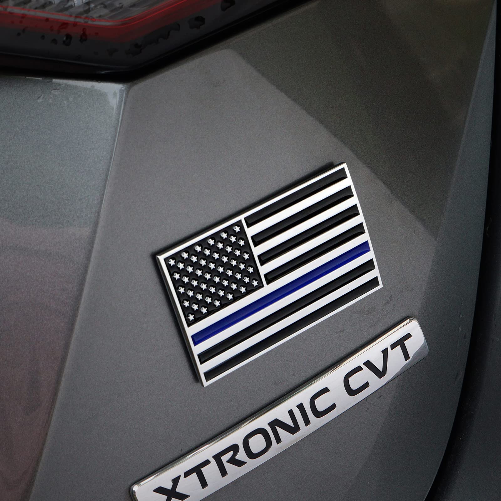 3D Thin Blue Line American Flag Car Emblem, 3.15'' X 2'' Usa Flag Metal Sticker, Support Police And Law Enforcement, Zinc Alloy