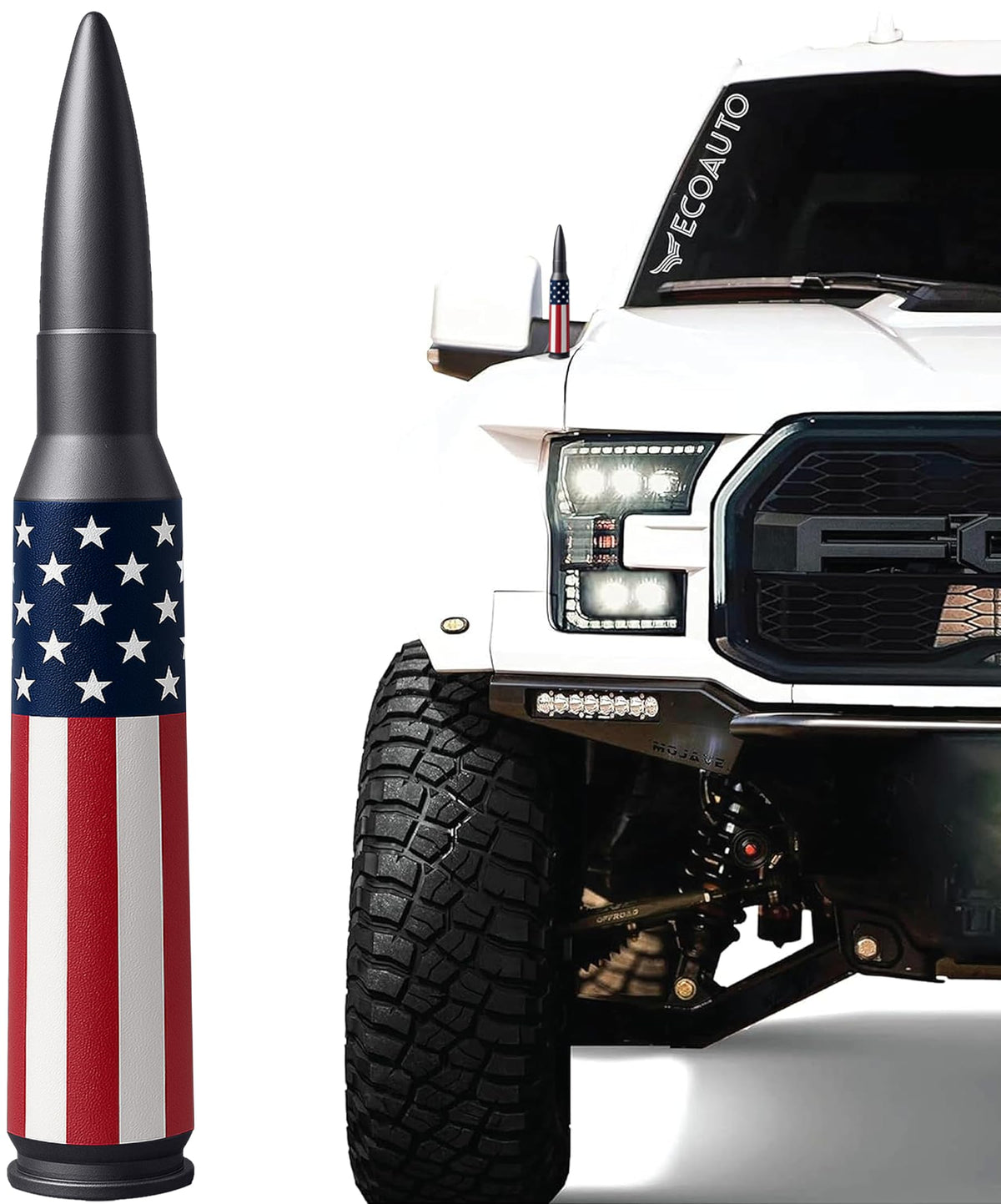 Ecoauto Bullet Antenna Replacement For Dodge Ram & Ford F150 F250 F350 Super Duty Ford Raptor Bronco Trucks - Anti-Theft Design