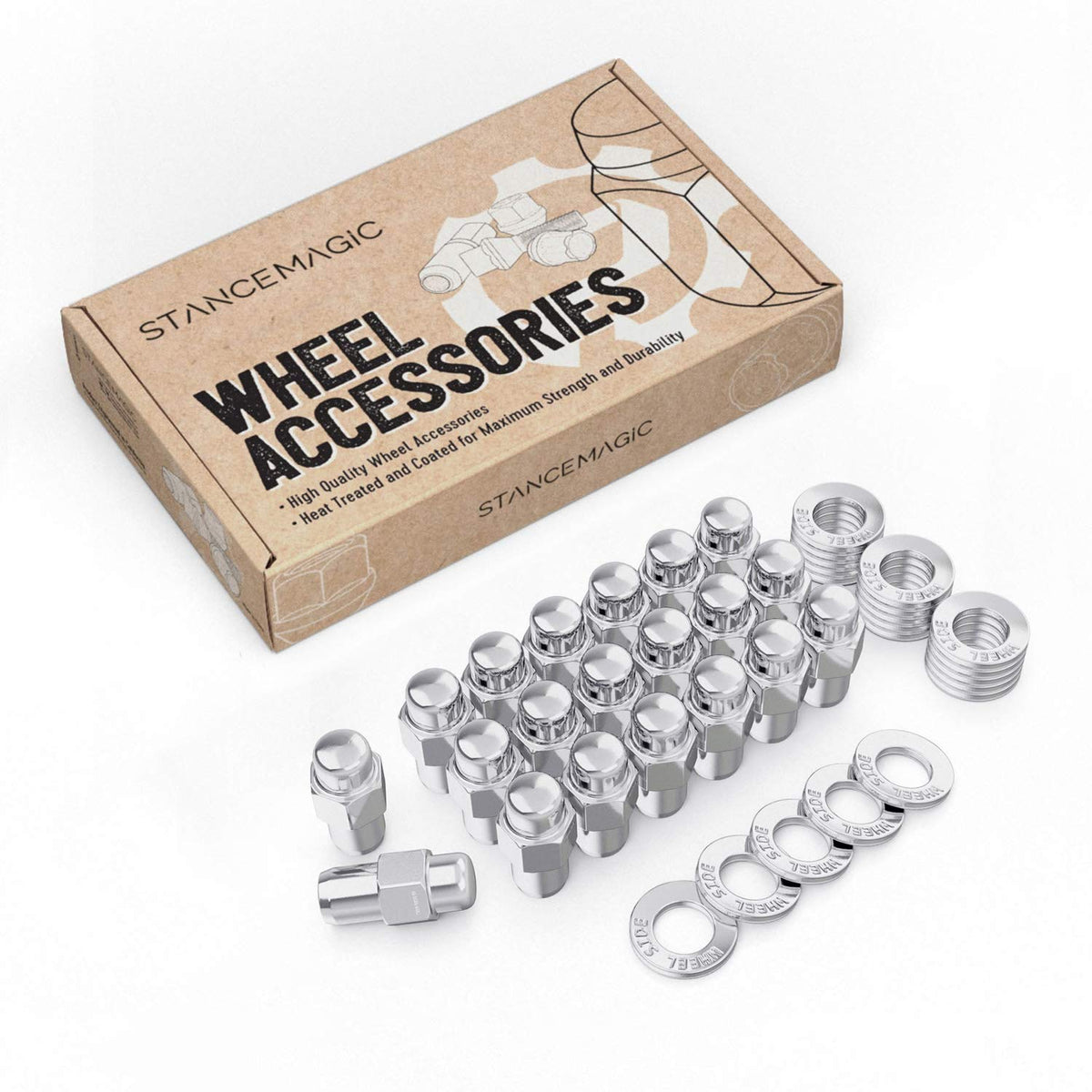 20Pcs Chrome Cragar Mag Lug Nuts With Washer, 7/16X20 Rh, 0.71In Shank Length, 1.73In Total Length, 21Mm Or 13/16 Hex - Compatib