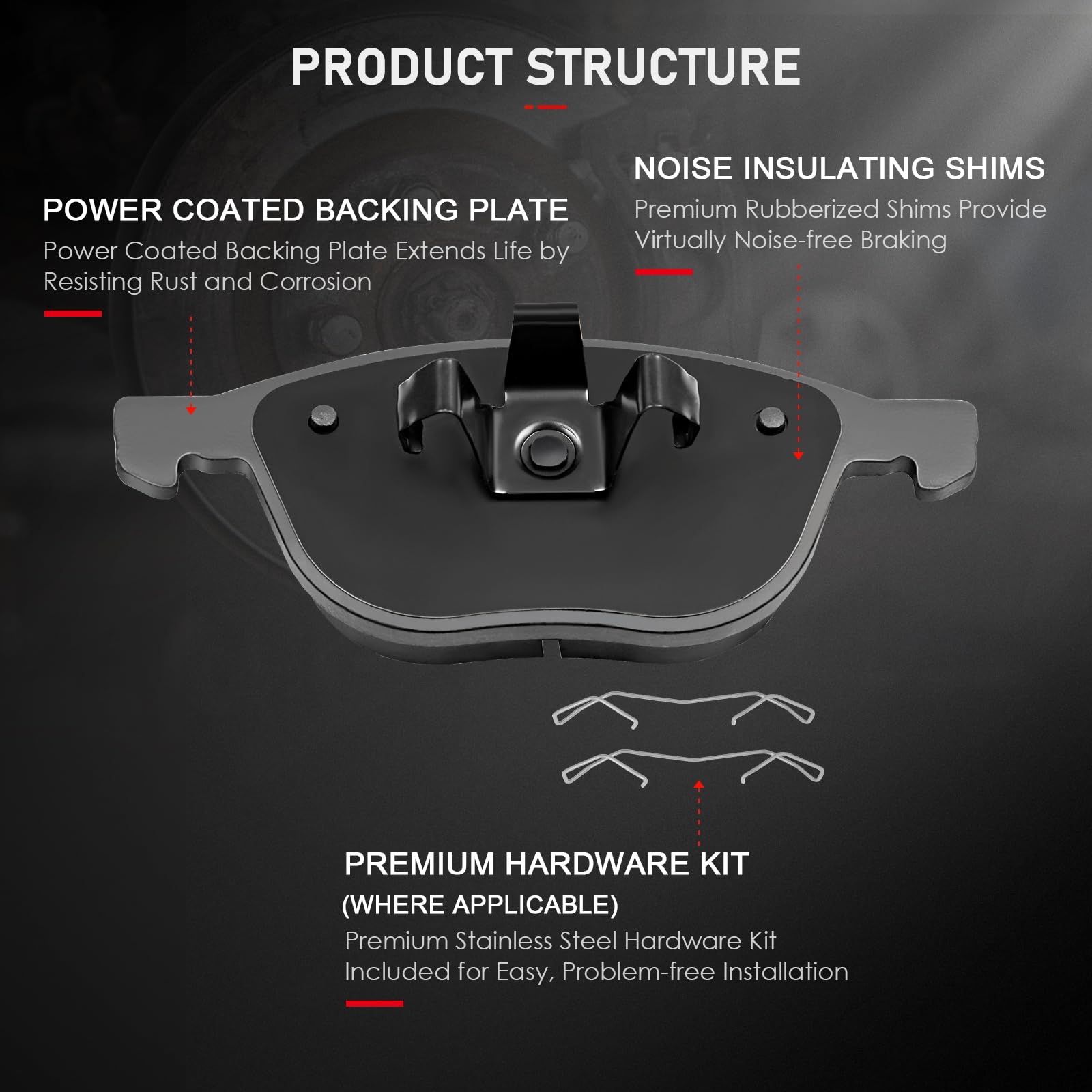Cciyu D1044 D1095 Front Rear Ceramic Brake Pads Kits 8Pcs Fit For Ford C-Max/Ecosport/Escape/Focus/Transit Connect, For Mazda 3/