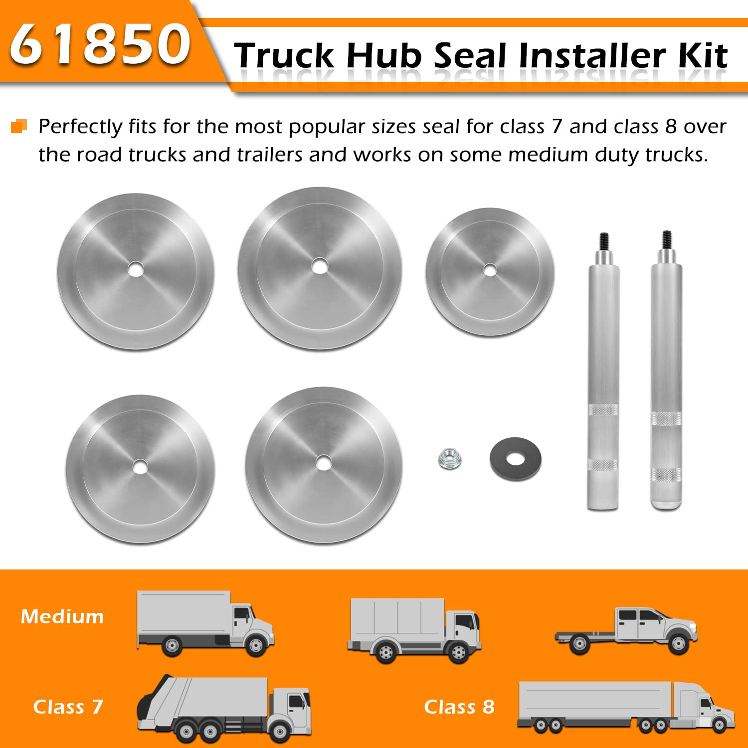 61850 Truck Hub Seal Installer Kit Fit For Size Seal For Class 7 & Class 8 Trucks, Trailers And Some Medium Duty Trucks, 5 Pcs