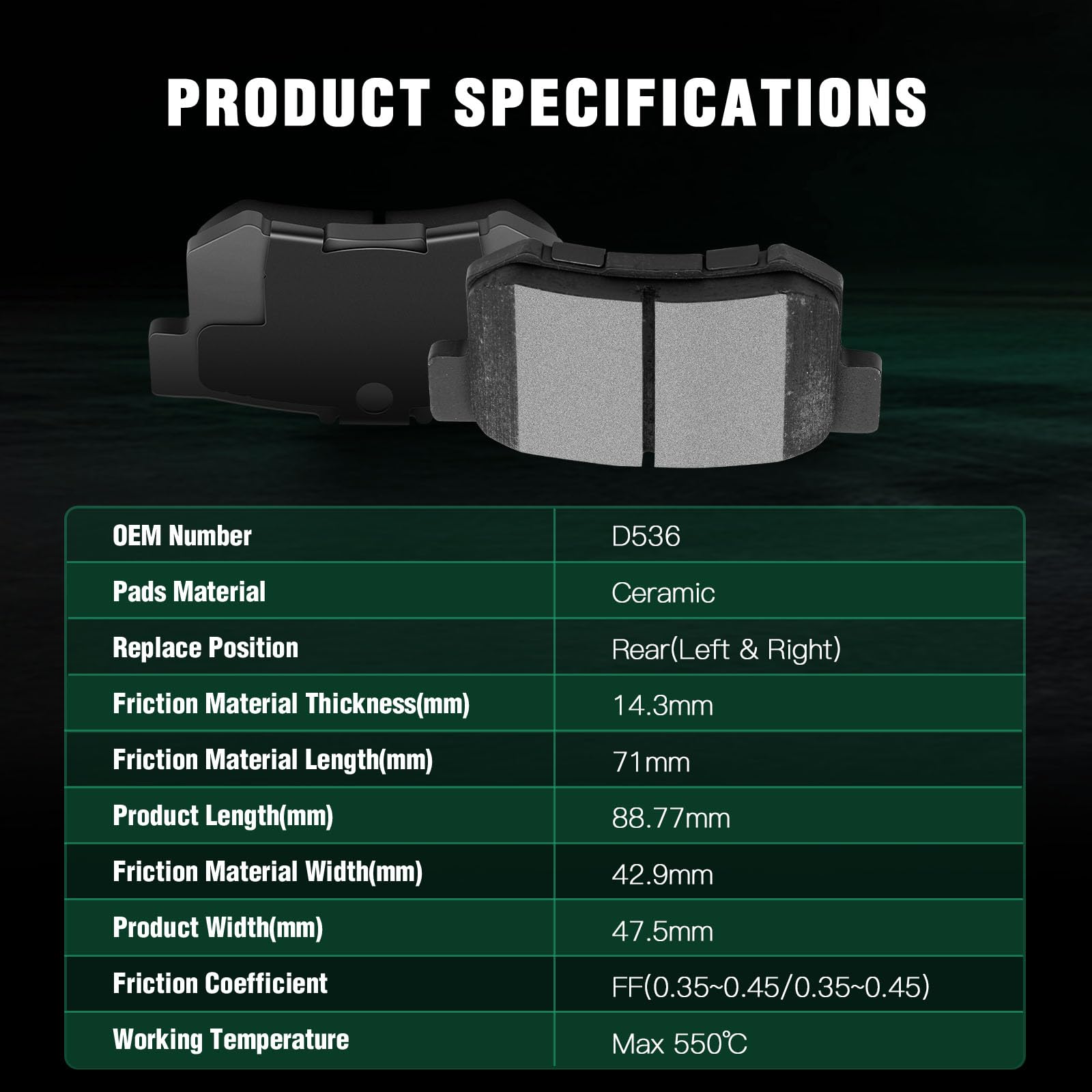 Automuto 8Pcs Front & Rear Ceramic Disc Brake Pads Set D536 D914 For Honda Cr-V 2002-2004,For Honda Element 2003-2011