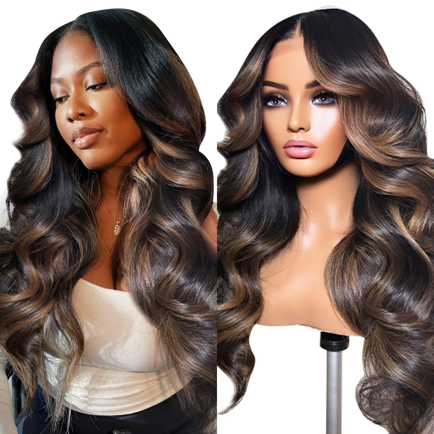 ONECHULY Ombre Body Wave Lace Front Wig Human Hair13x4 FB30 Highlight Lace Front Wig Human Hair 200% Density Balayage wig Human Hair Pre Plucked hd Transparent Lace Blonde Wig 24 INCH-New