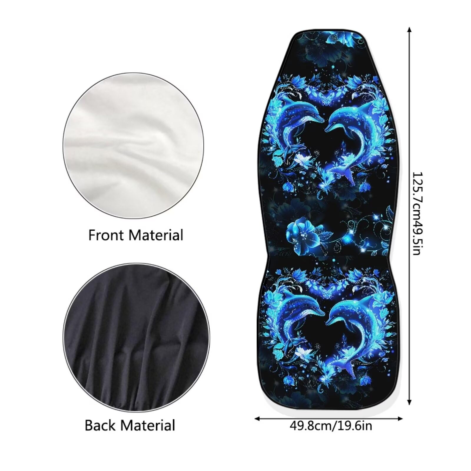 Bigcarjob Neon Dolphin Car Seat Cover Set Of 2 Pcs - Cute Dolphin Print Auto Interior Accessories, Vehicle Bucket Seat Protector