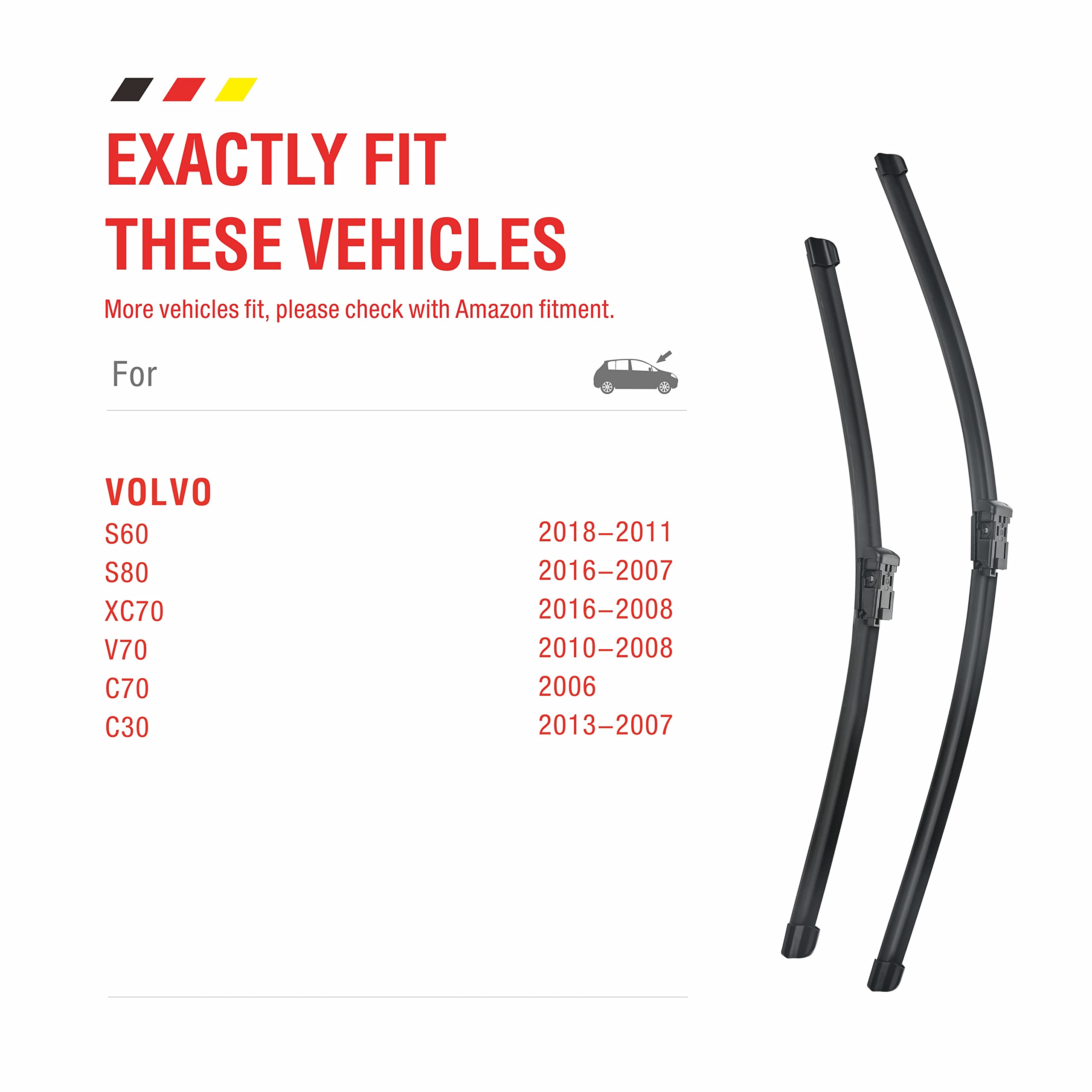 Beam Wiper Bldes 26+20    (Top Lock 19Mm) Windshield Wiper Blades For Volvo S60 2011-2018 S80 2007-2016 V60 2013 2014,Oem Qualit