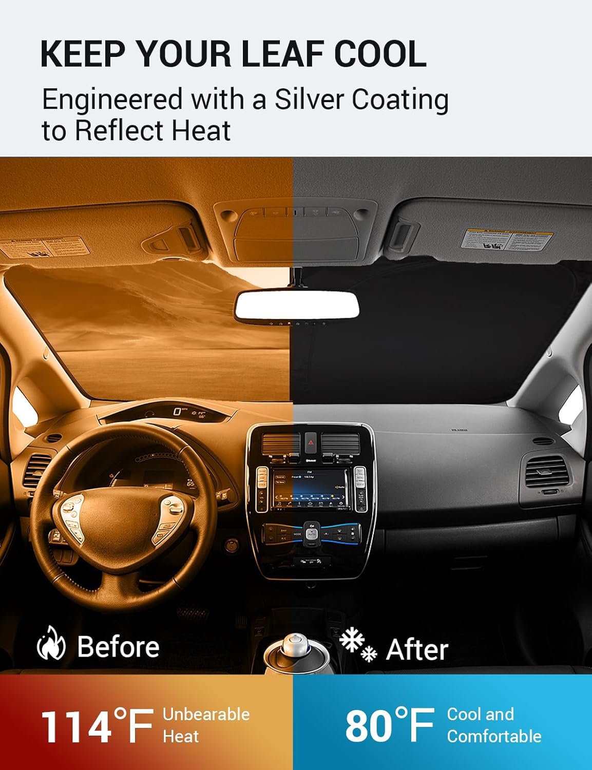 Proadsy 2025 Upgrade Windshield Sun Shade 4-Layer Custom Fit 2011-2017 Nissan Leaf Foldable Front Sunshade Protector Sun Visor B