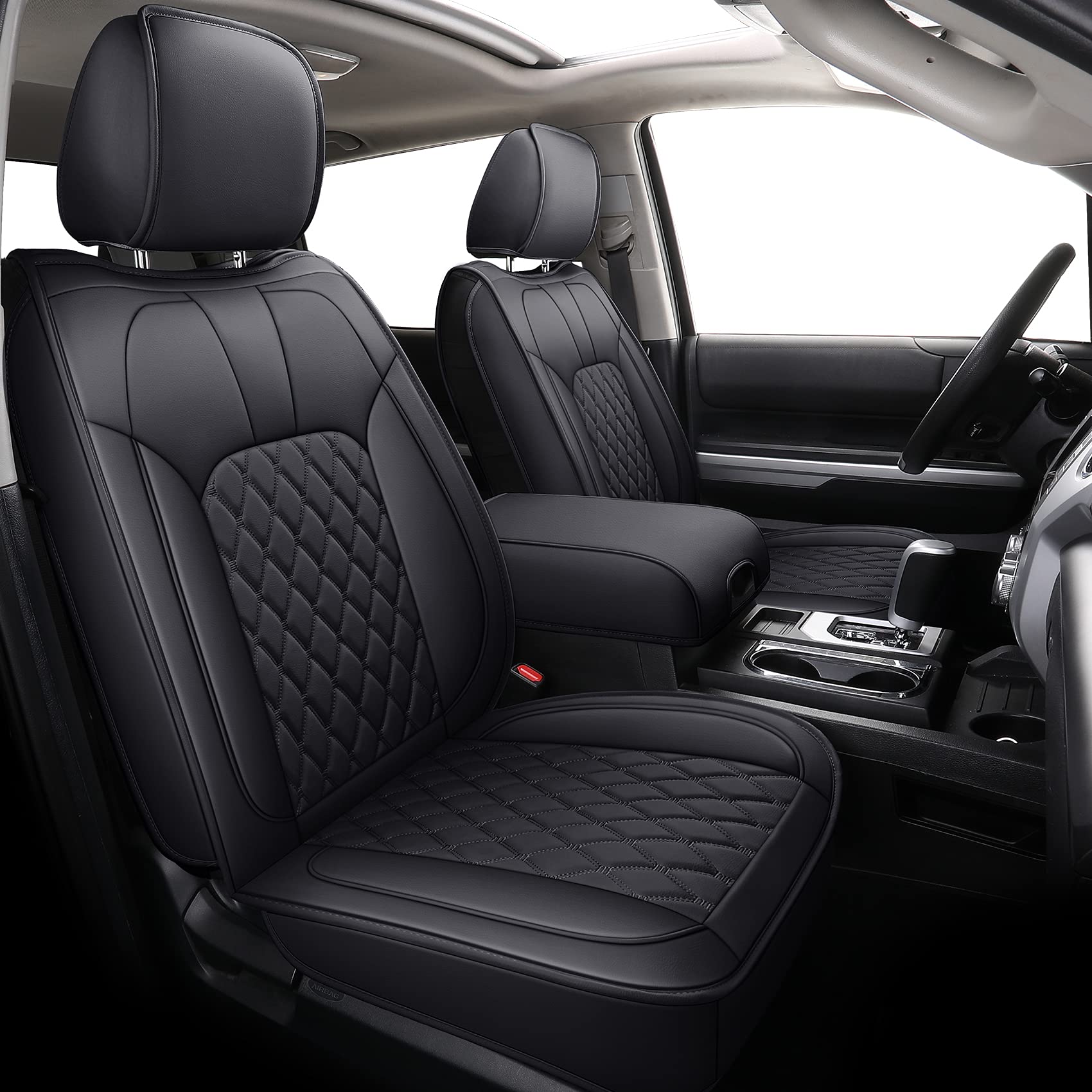 Luckyman Club 2007-2021 Tundra Pickup Trucks Car Seat Covers X05-T3 Full Set, Fit Sr5 Sr Platinum Trd Pro Trims Crew/Crewmax/Extended/Double Cab With Water Proof Faux Leather (Black Full Set)