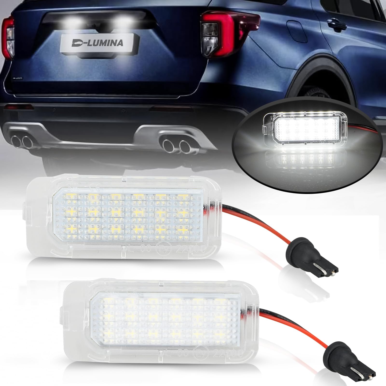 D-Lumina Led License Plate Light Tag Lamp Assembly For Fo-Rd Explorer Expedition Fusion Escape Fiesta Lincoln Mkc, Powered By 18