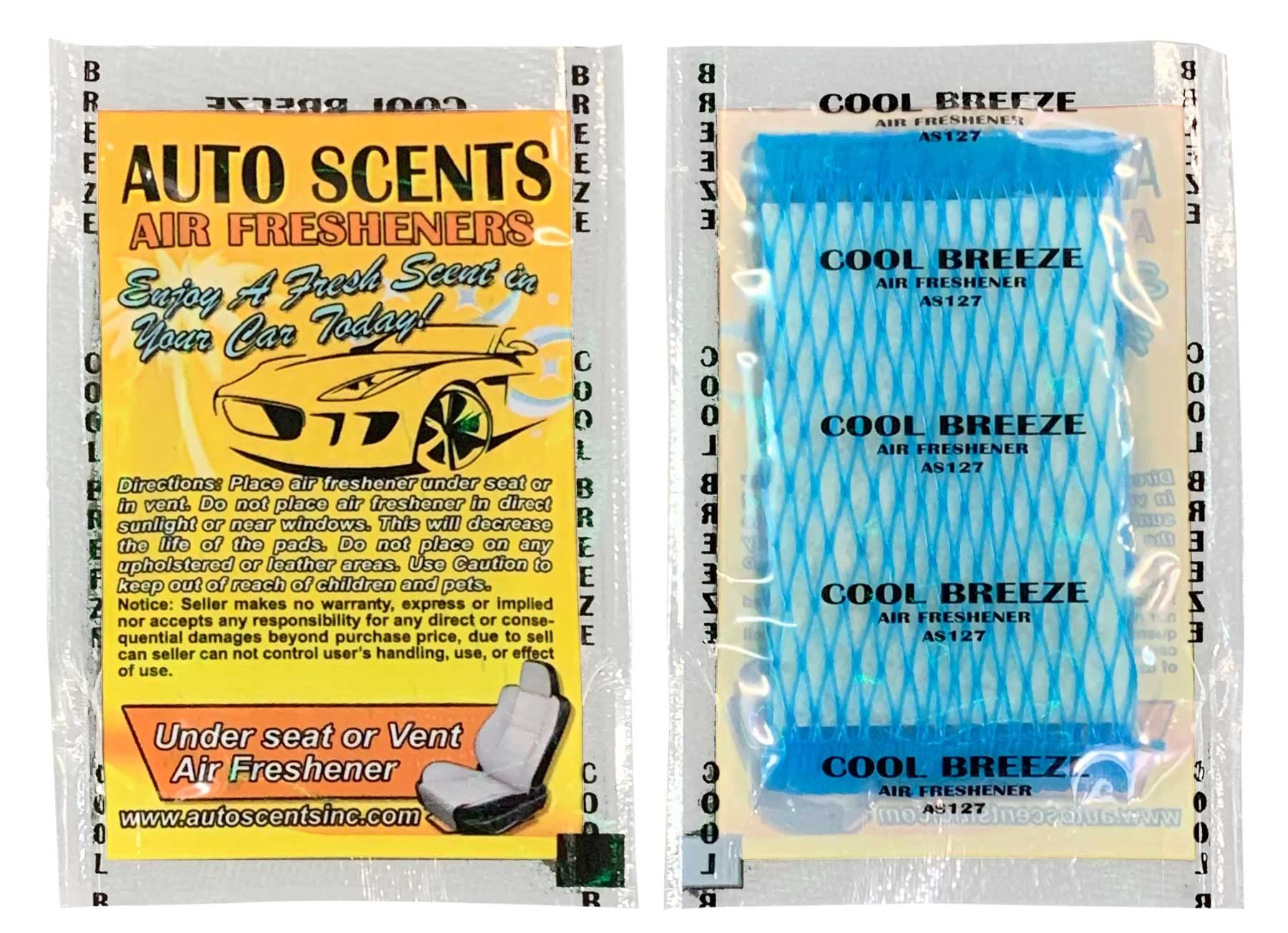 Individually Wrapped - Professional Car Air Freshener Pads - Remove Smells & Add Ambience (15 Per Pack) (Cool Breeze)
