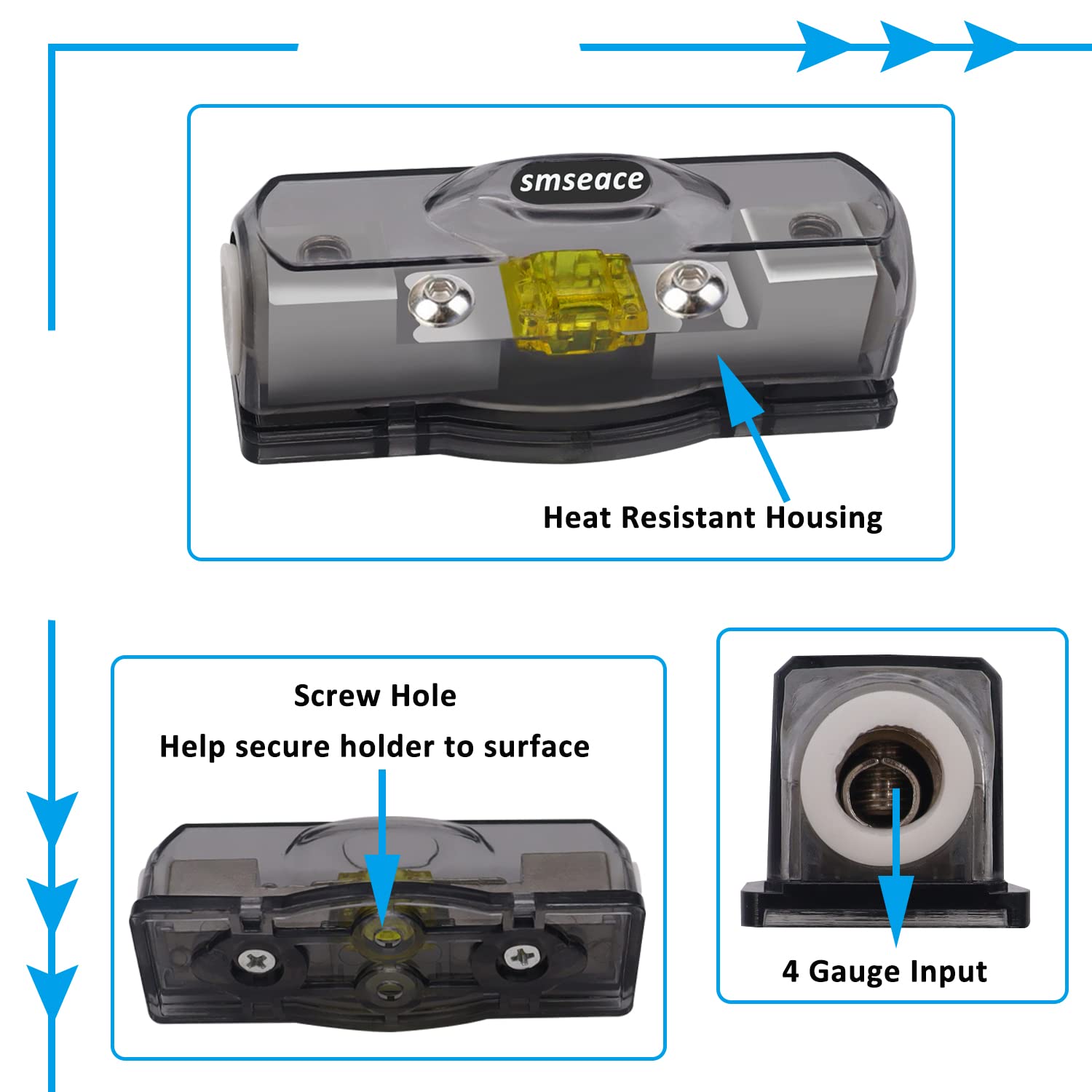 smseace 120A Mini ANL Fuse Holder with Mini Fuse, 4-Gauge, Includes Hex Wrench for Car Audio Stereo System