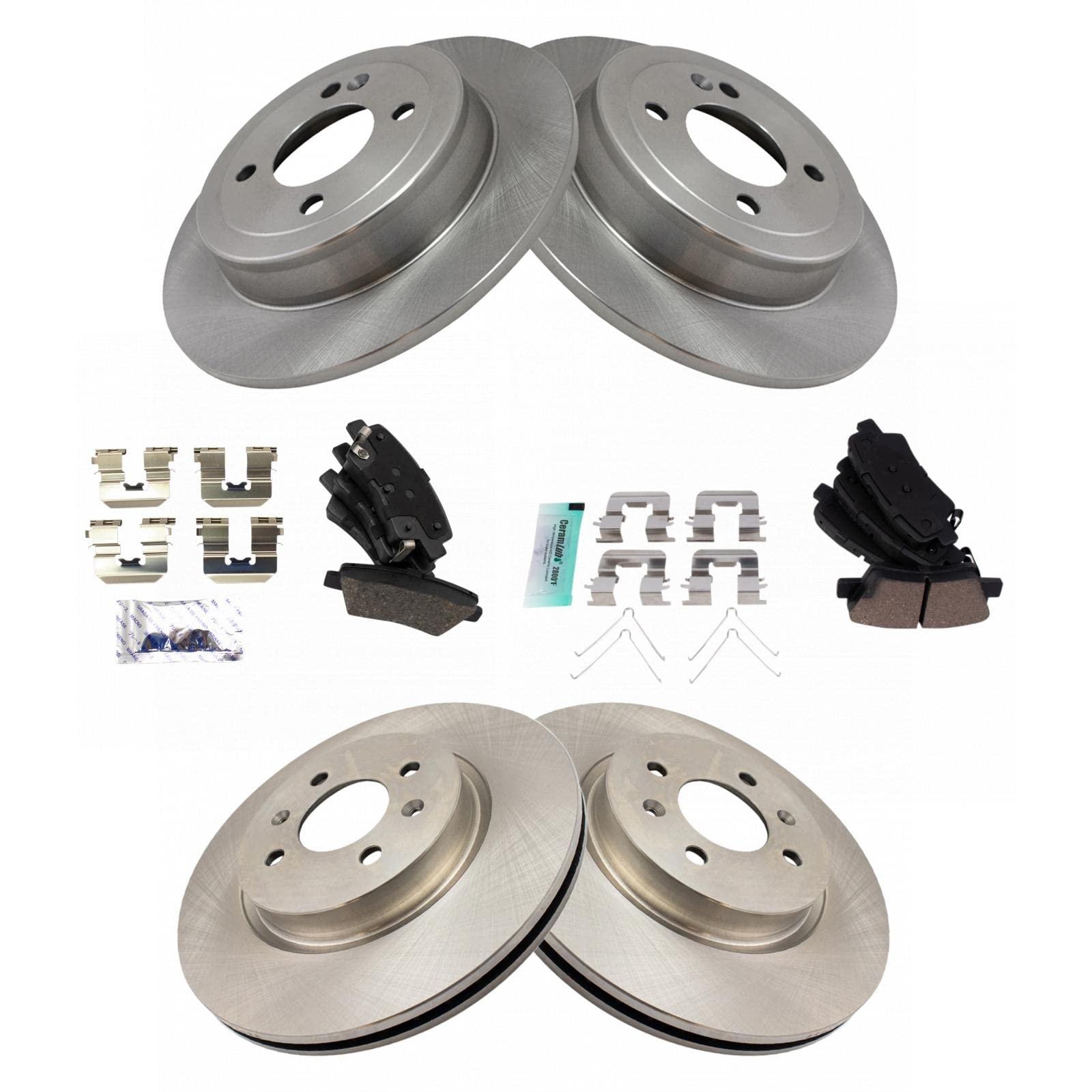 Trq Front & Rear Posi Ceramic Disc Brake Pads & Rotors Kit For Accent Rio