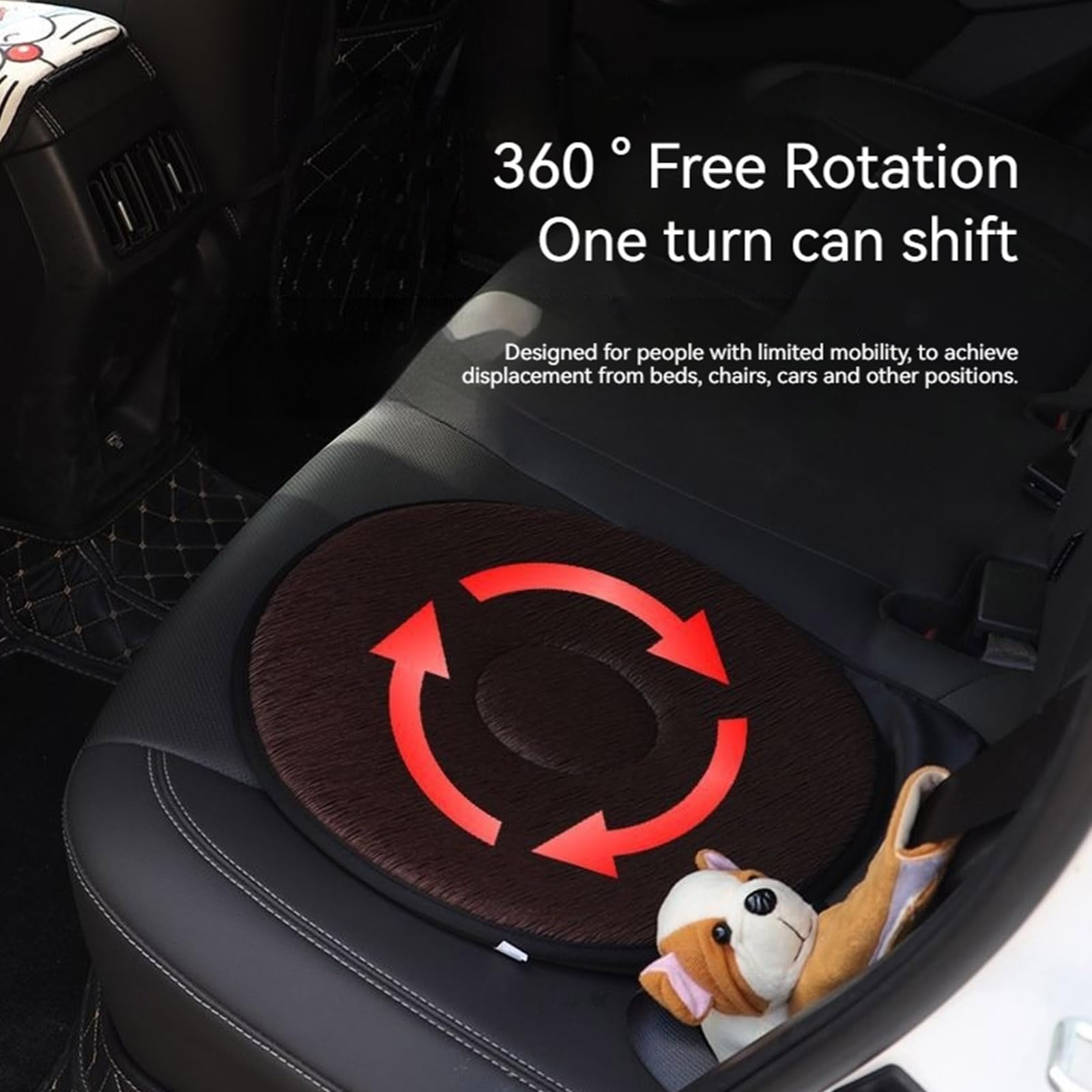 360 Rotating Seat Cushion for Car,Swivel Car Seat for Car for Elderly Support, Non Slip, Memory Foam, Ergonomic Design (Black)
