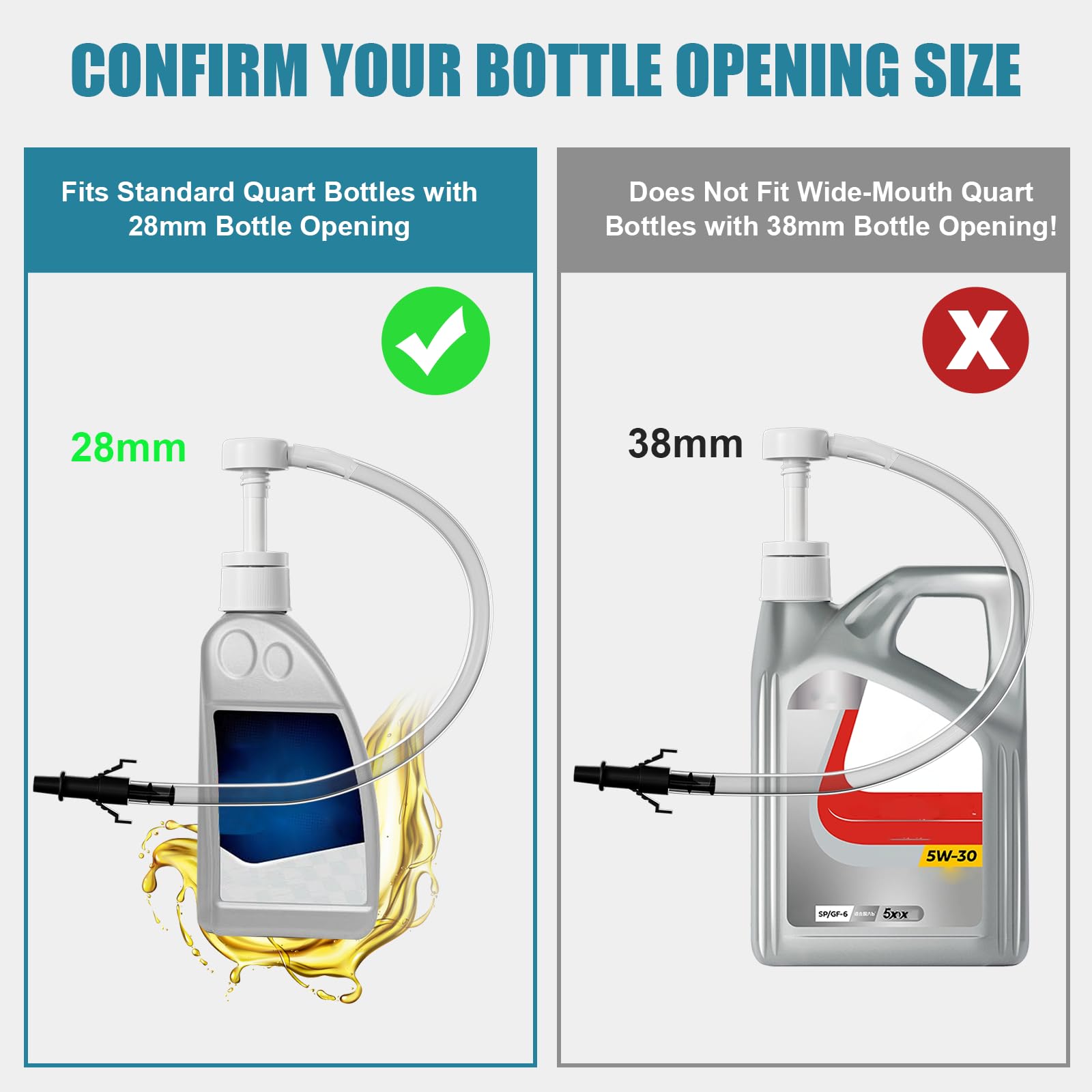 Fluid Pump for Standard Quart Bottles - (2Pack-28mm) 8cc Per Pump Stroke