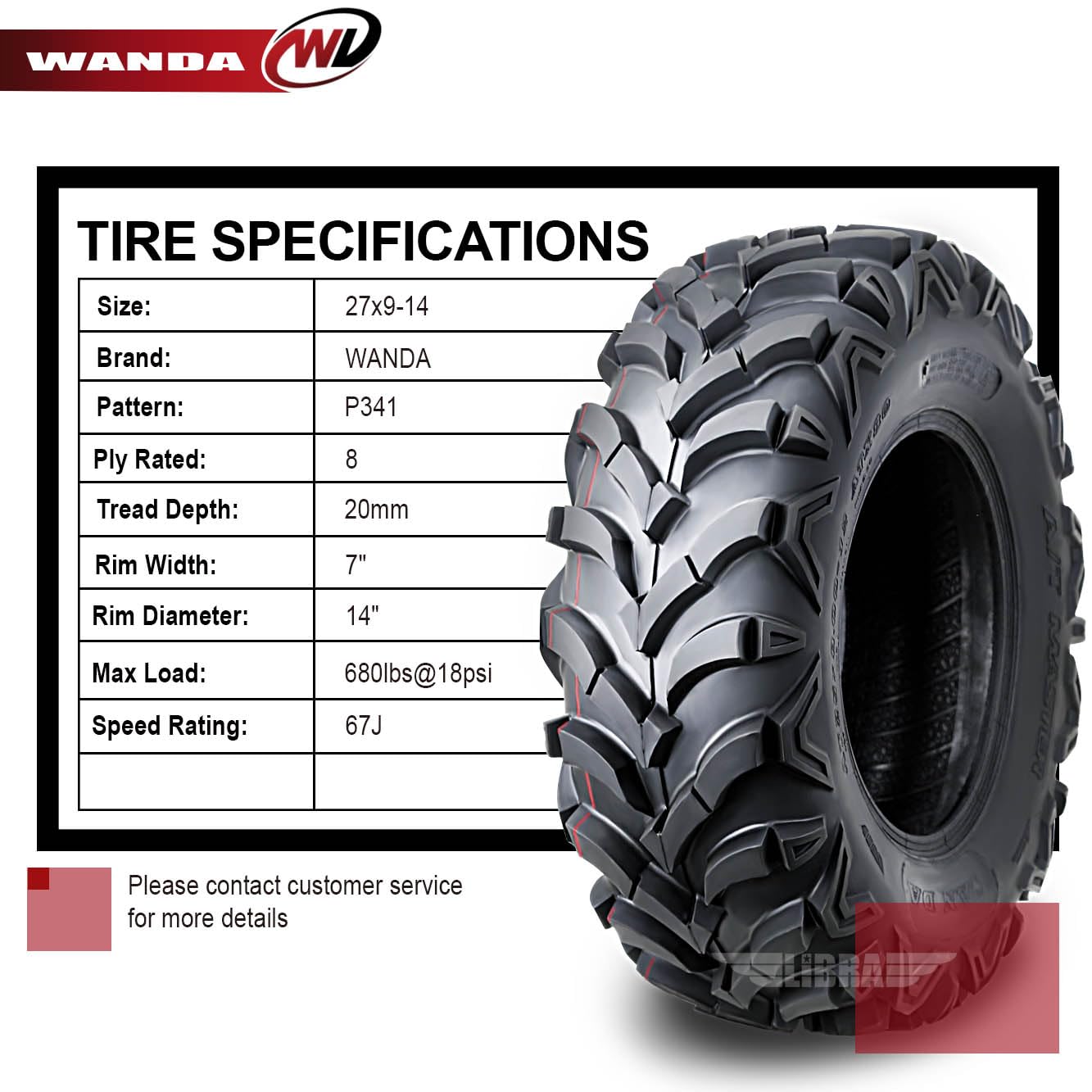 Set 4 Wanda 27X9-14 27X9X14 Utv Atv Tire Set 8-Ply Solid Mud-20Mm Deep Tread