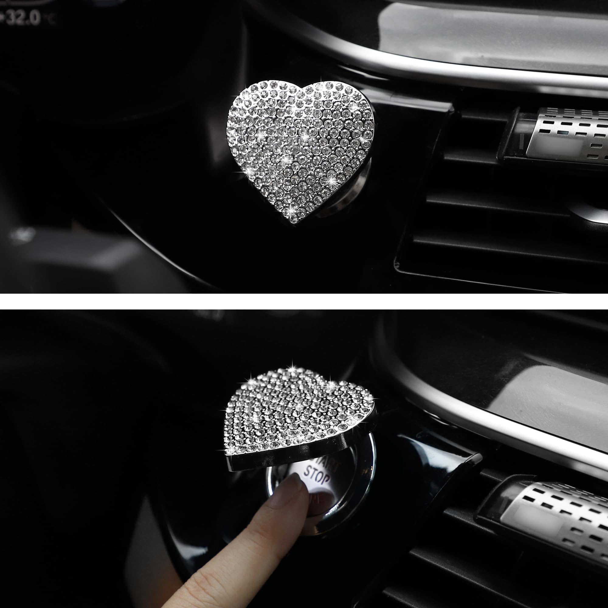 Tomall Bling Car Engine Start Button Cover Diamond Interior Crystal Push Start Button Ring Sticker Sparkly Accessories Heart Bli