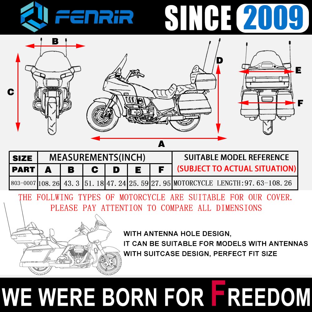 Fenrir 108'' Motorcycle Cover Waterproof Outdoor Storage Exhaust Pipe Anti-Scalding Antenna Hole For Harley Davidson Touring Roa